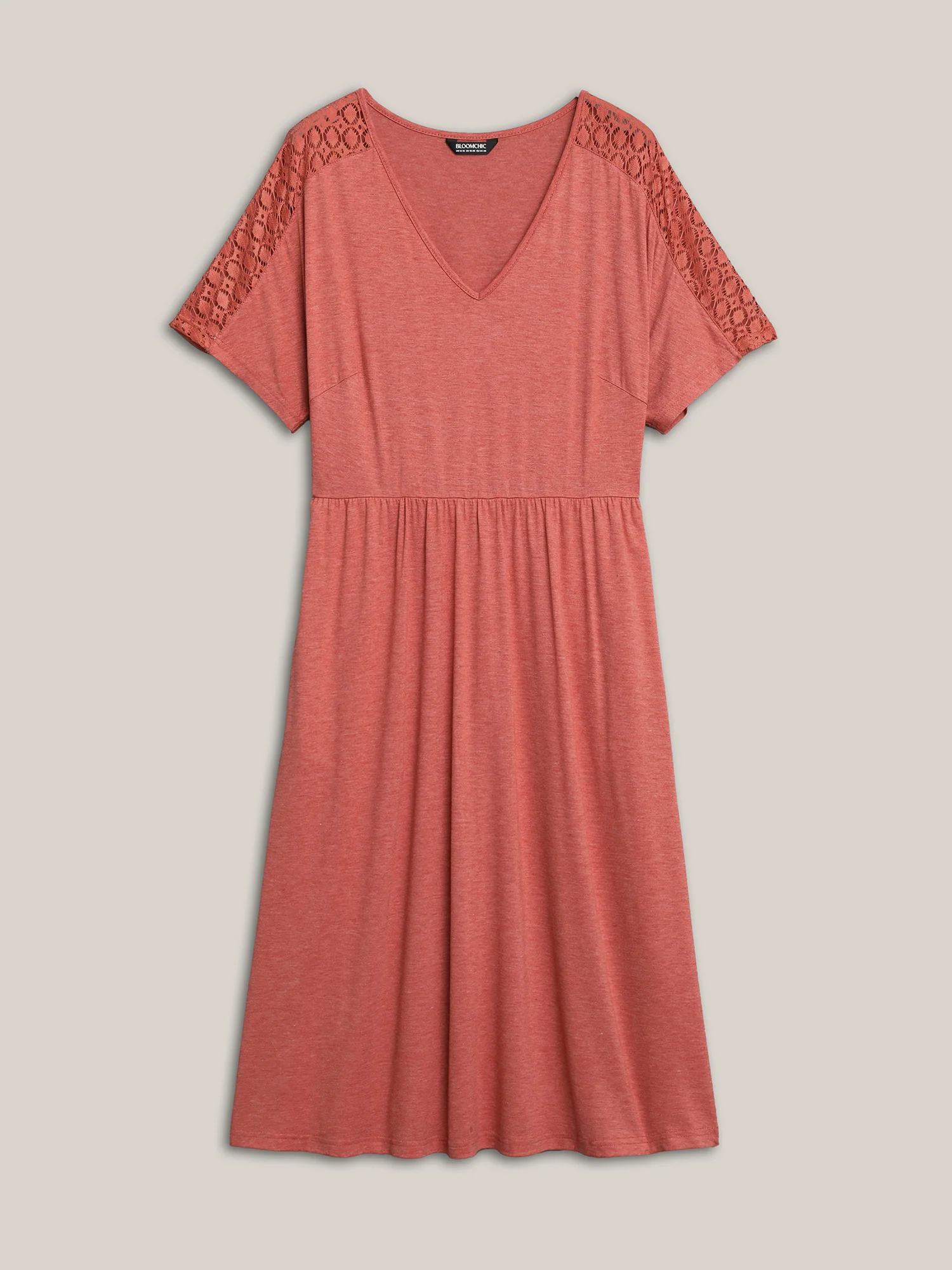 V-Neck Sheer Lace Pockets Midi Dress - Image 7