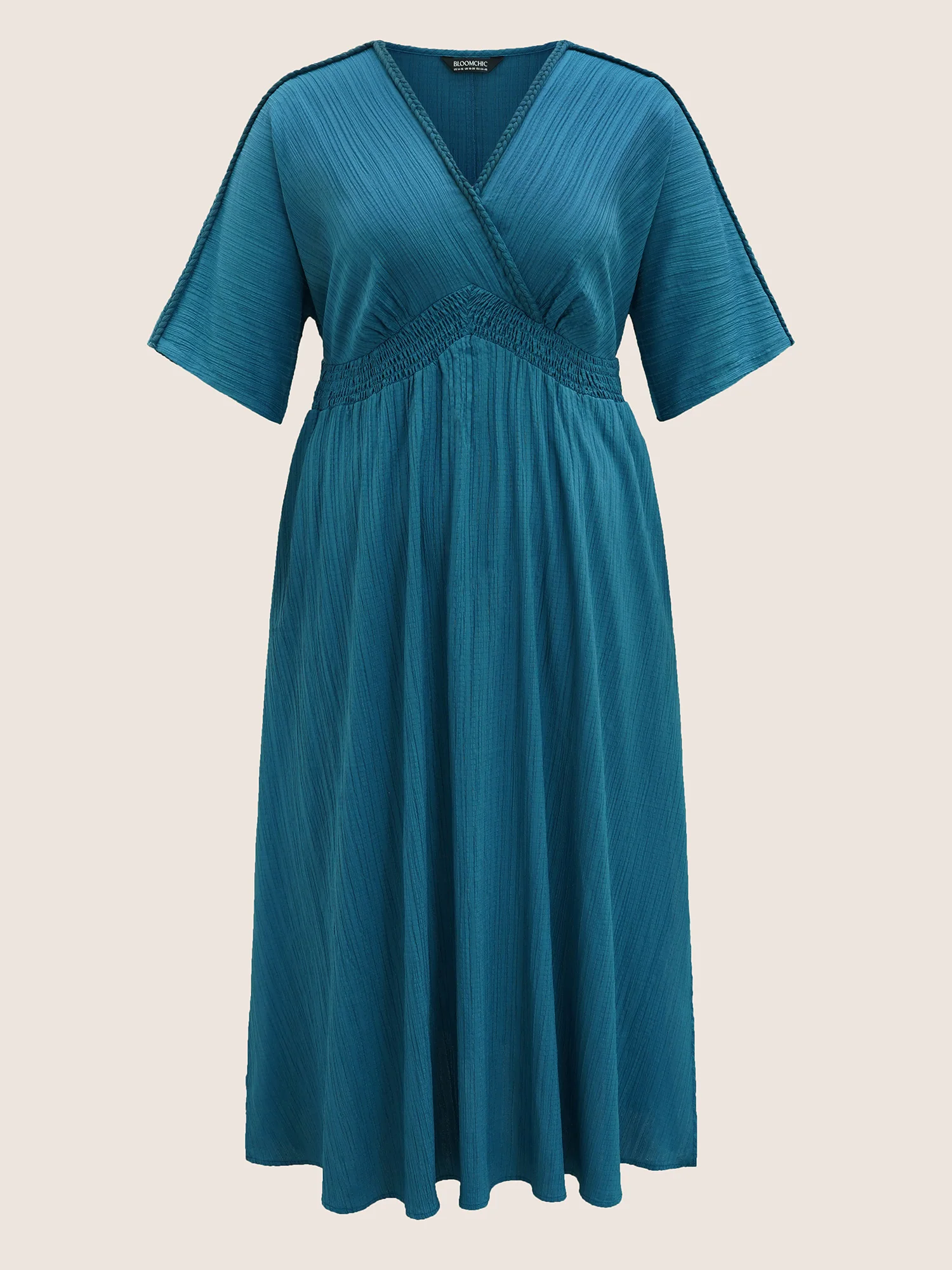 V Neck Shirred Contrast Webbing Split Side Dress - Image 7