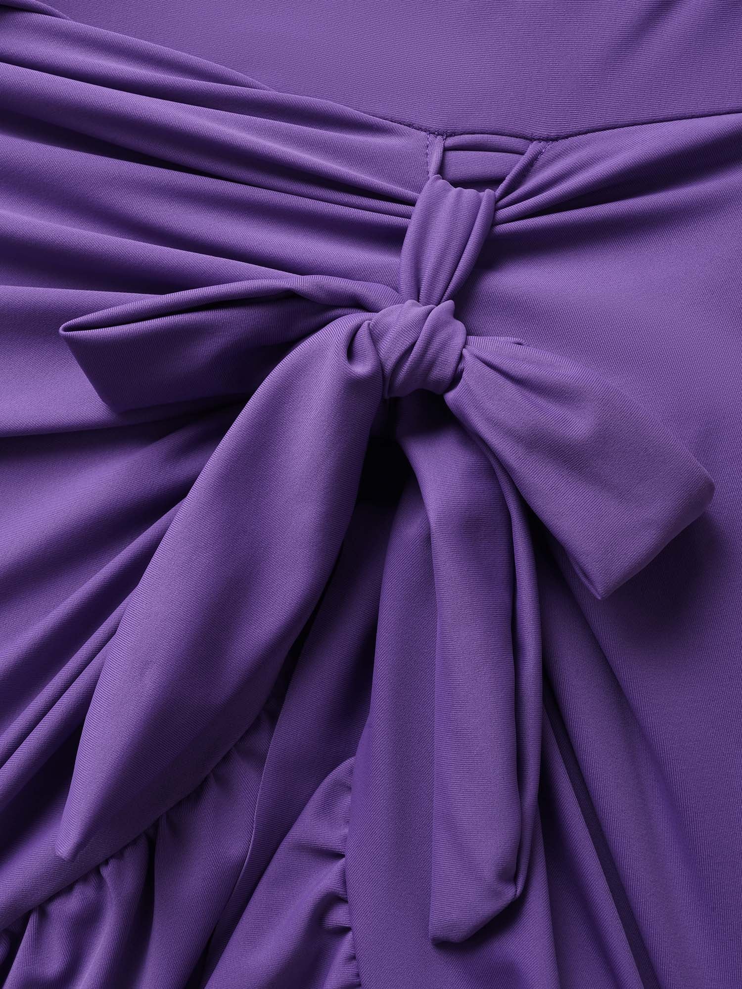 V Neck Solid Tie Knot Ruffles Swim Dress - Image 6