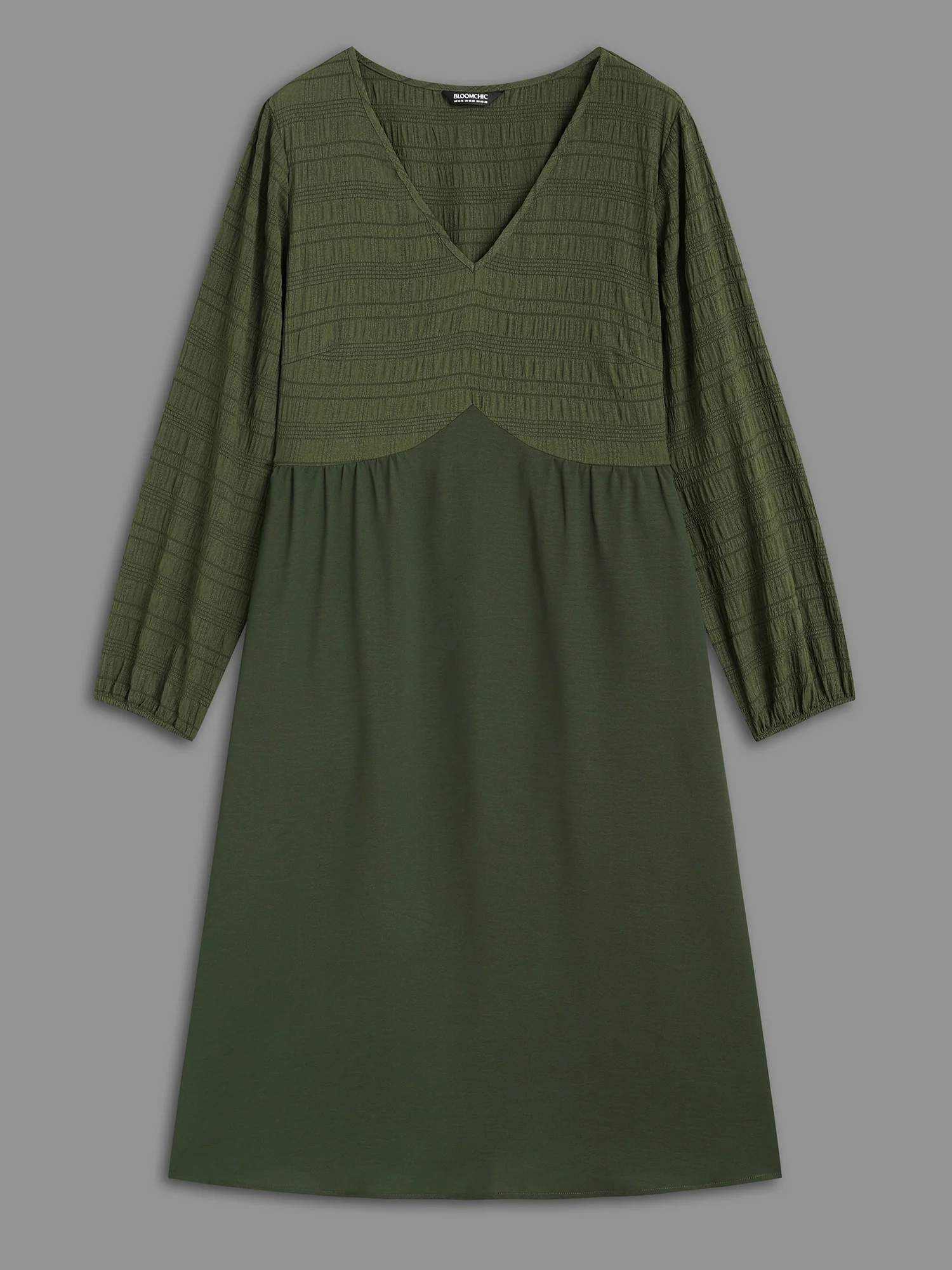 V-Neck Splicing Textured Knit Dress - Image 7