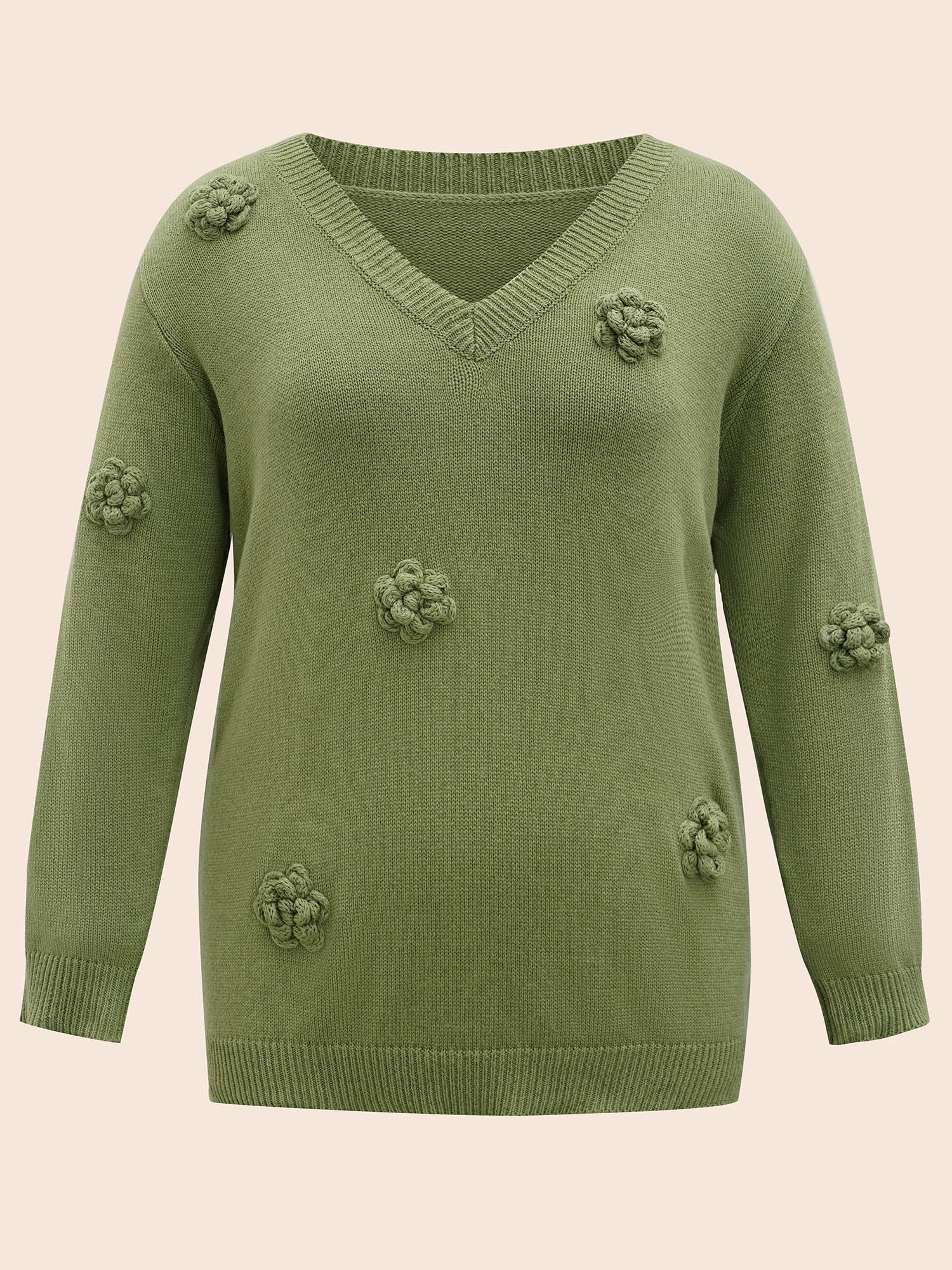 V Neck Stereo Flower Design Pullover - Image 7