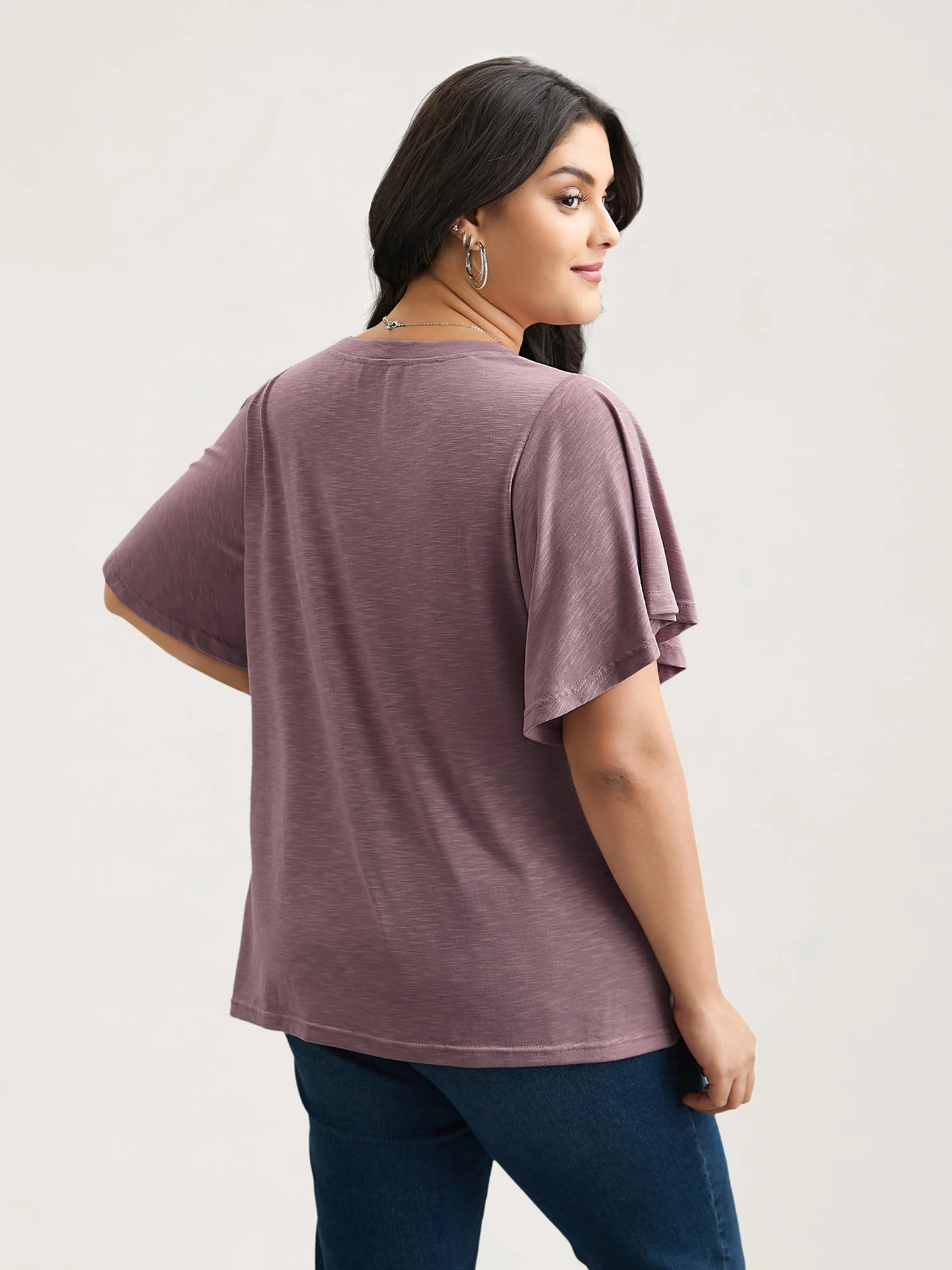 V-Neck Stretchy Flared Sleeve T-Shirt - Image 2