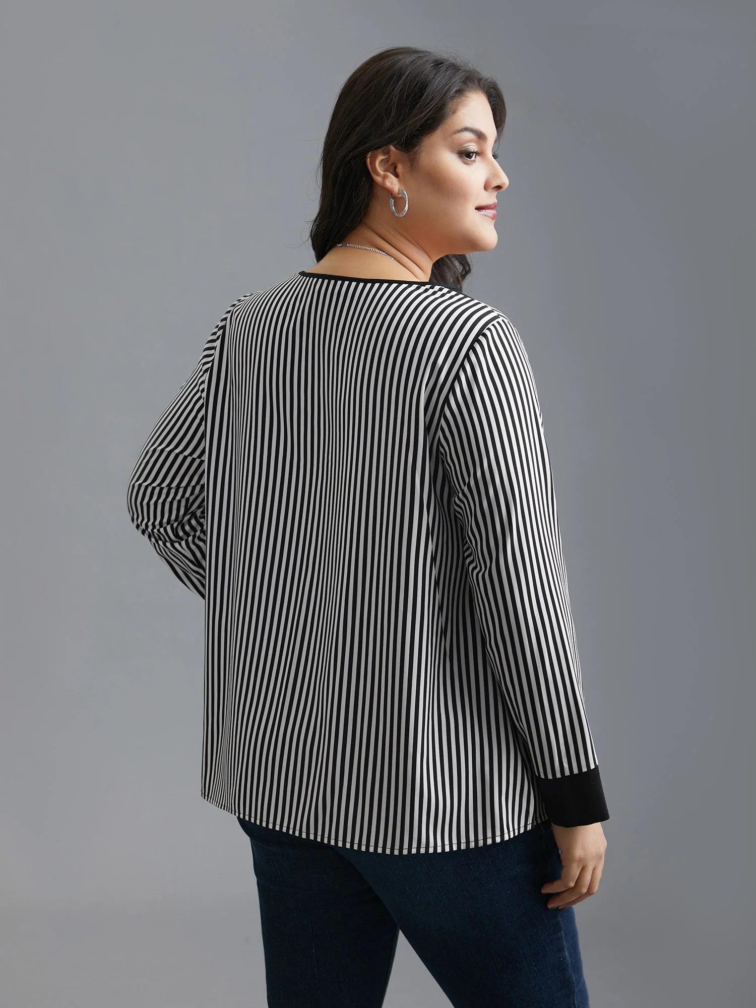 V Neck Striped Patchwork Blouse - Image 5