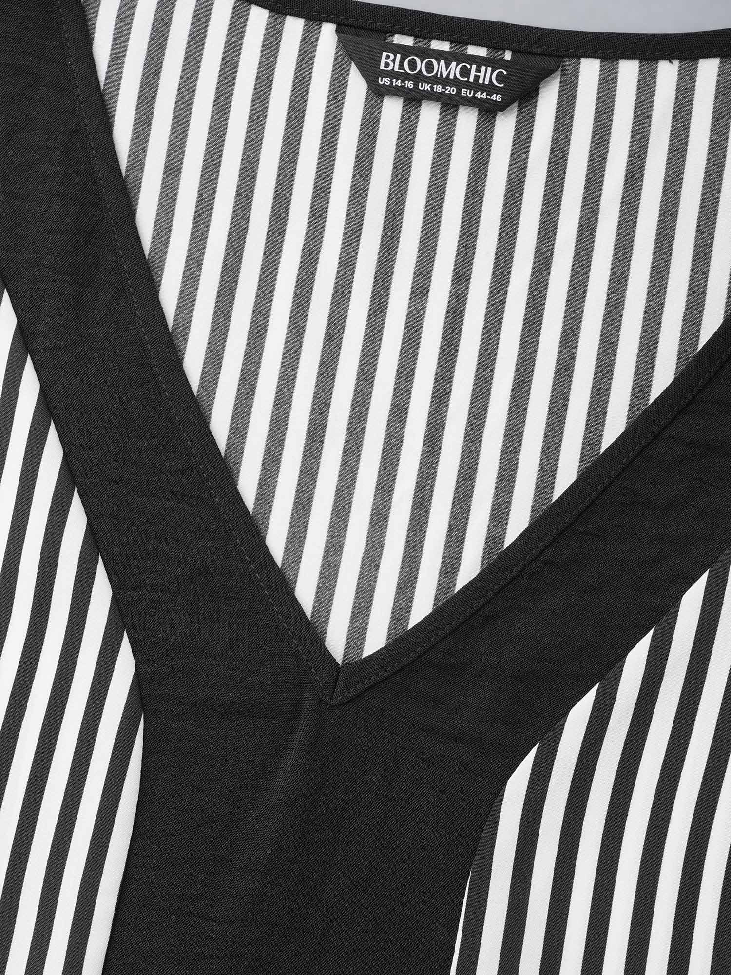 V Neck Striped Patchwork Blouse - Image 7