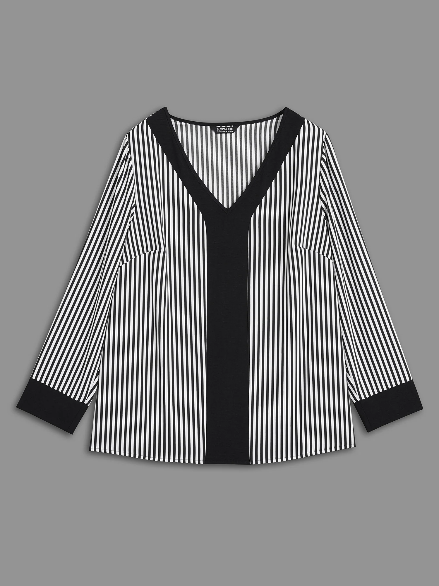 V Neck Striped Patchwork Blouse - Image 8