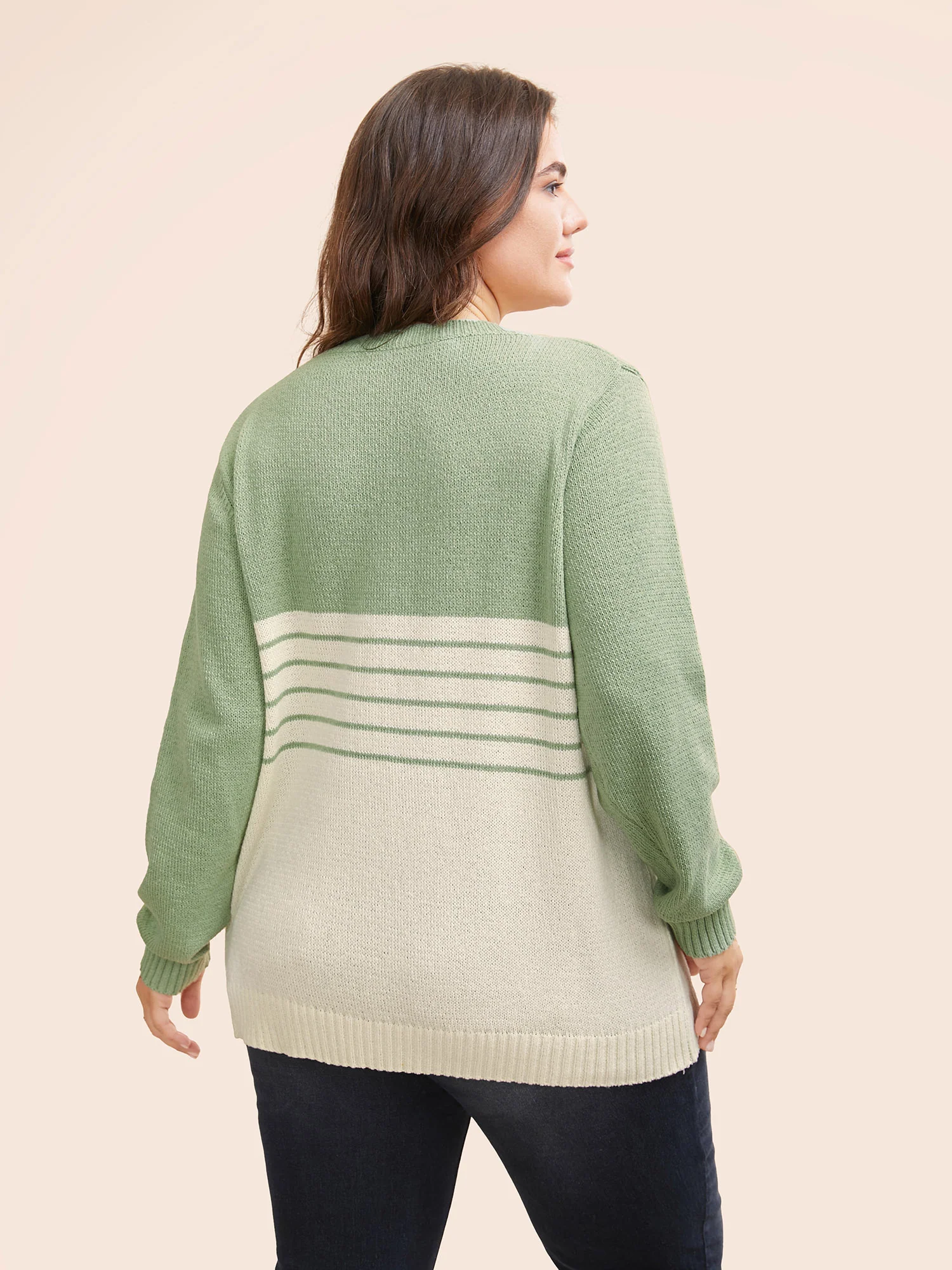 V Neck Striped Patchwork Pullover - Image 2