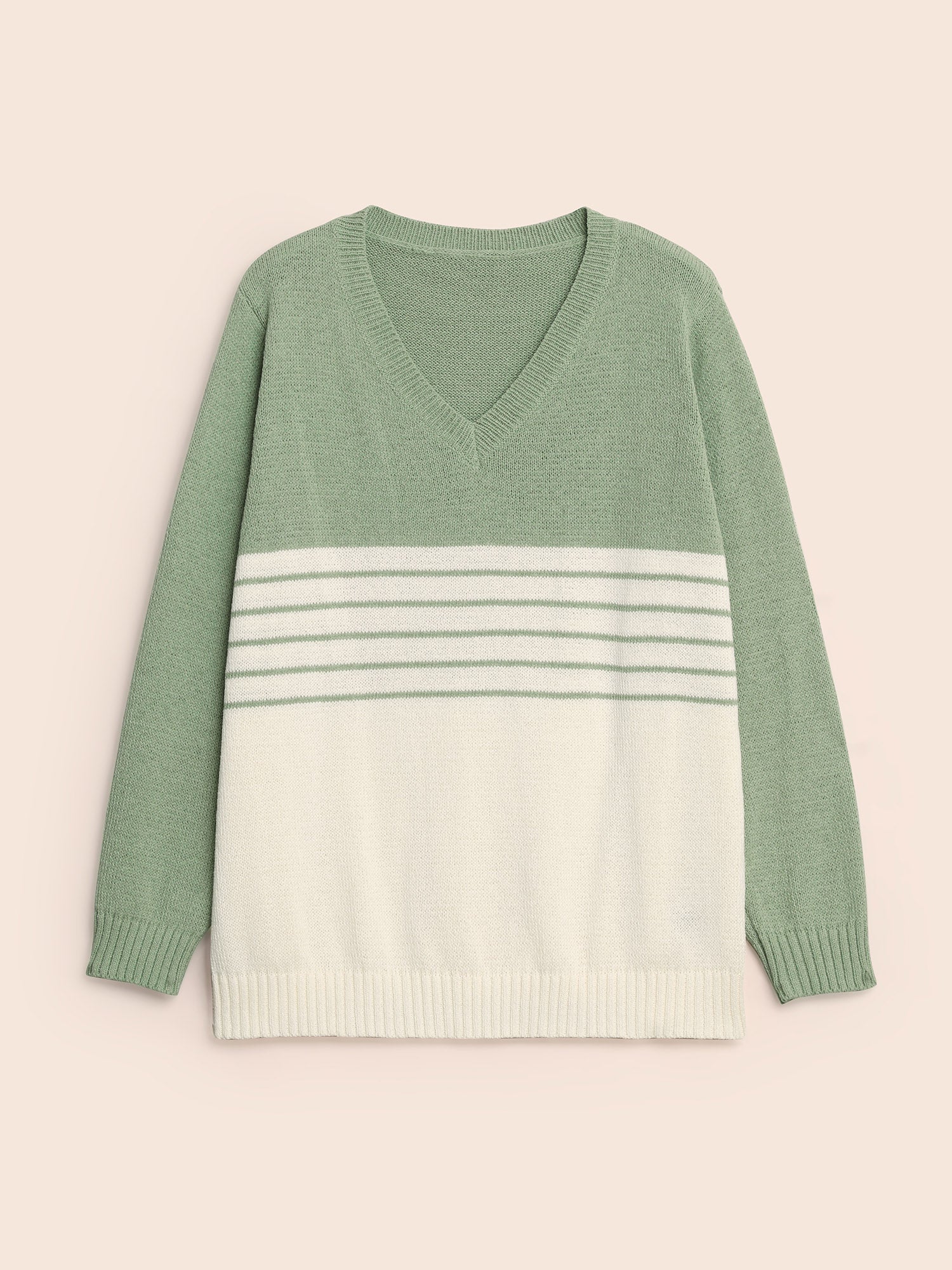 V Neck Striped Patchwork Pullover - Image 8