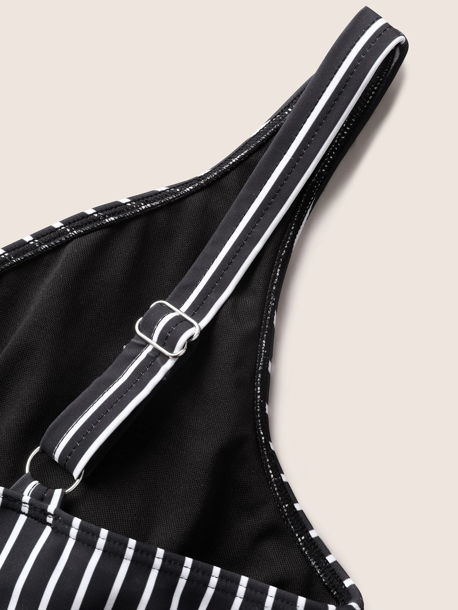 V Neck Striped Patchwork Ruched One Piece Swimsuit - Image 6
