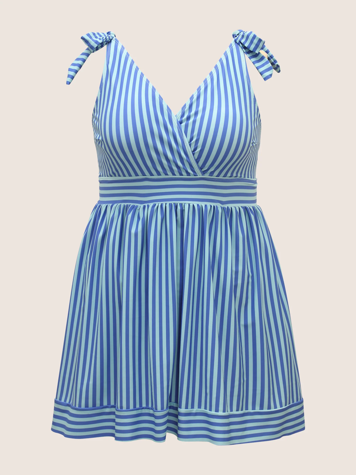 V Neck Striped Tie Knot Gathered Swim Dress - Image 8