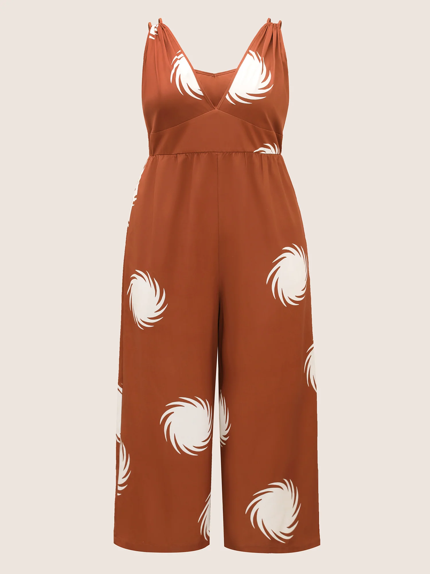 V Neck Sun Print Gathered Jumpsuit - Image 7