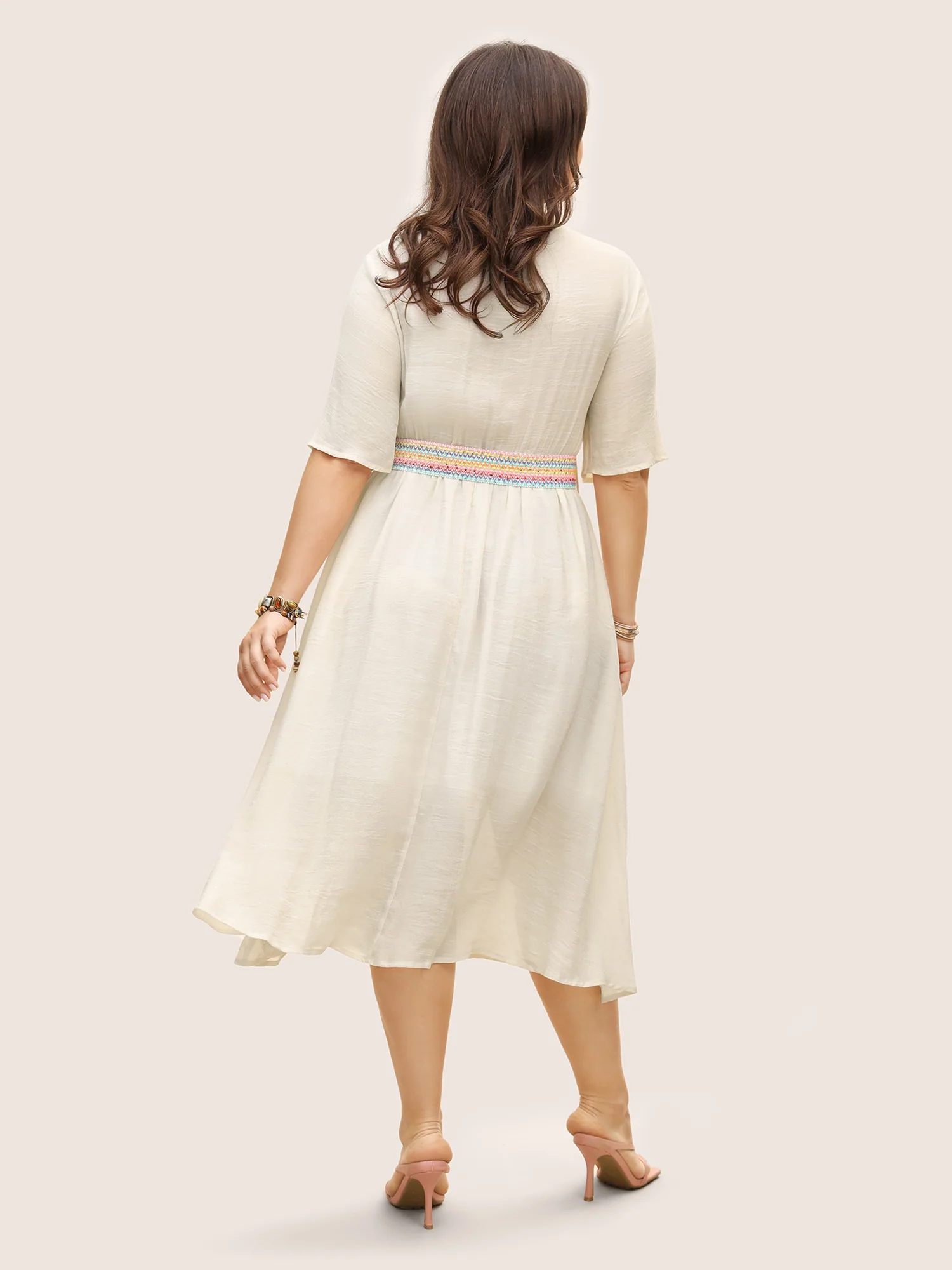 V Neck Tassel Trim Mesh Midi Dress - Image 3