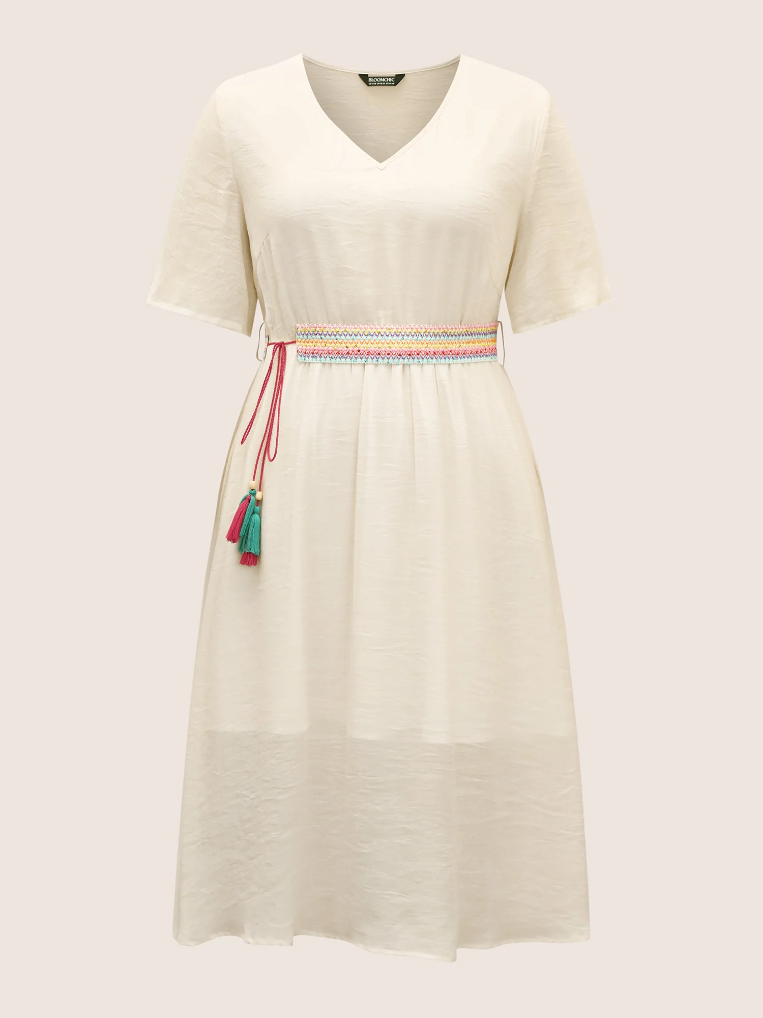 V Neck Tassel Trim Mesh Midi Dress - Image 7