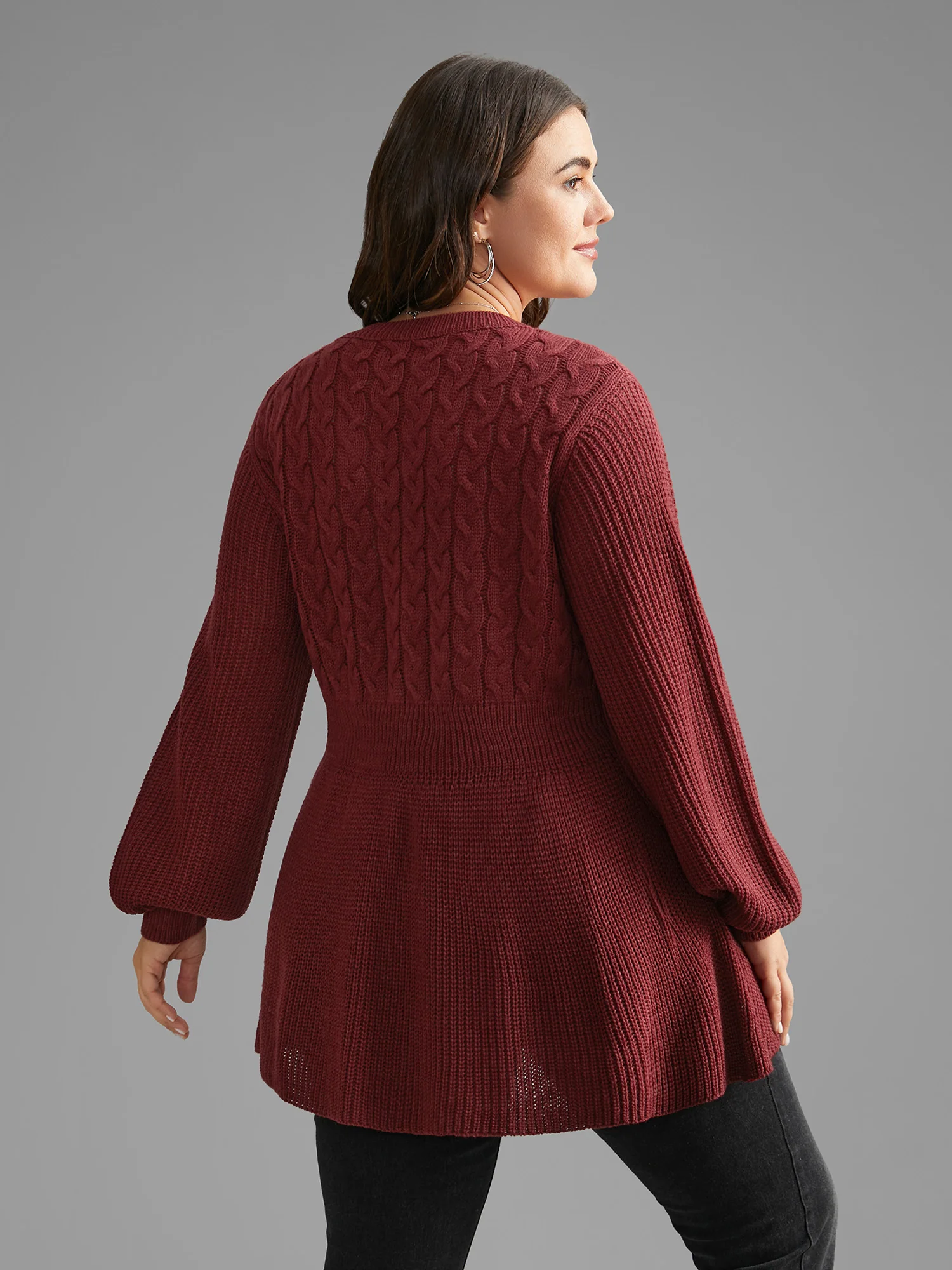 V Neck Texture Cable Knit Pullover - Image 3