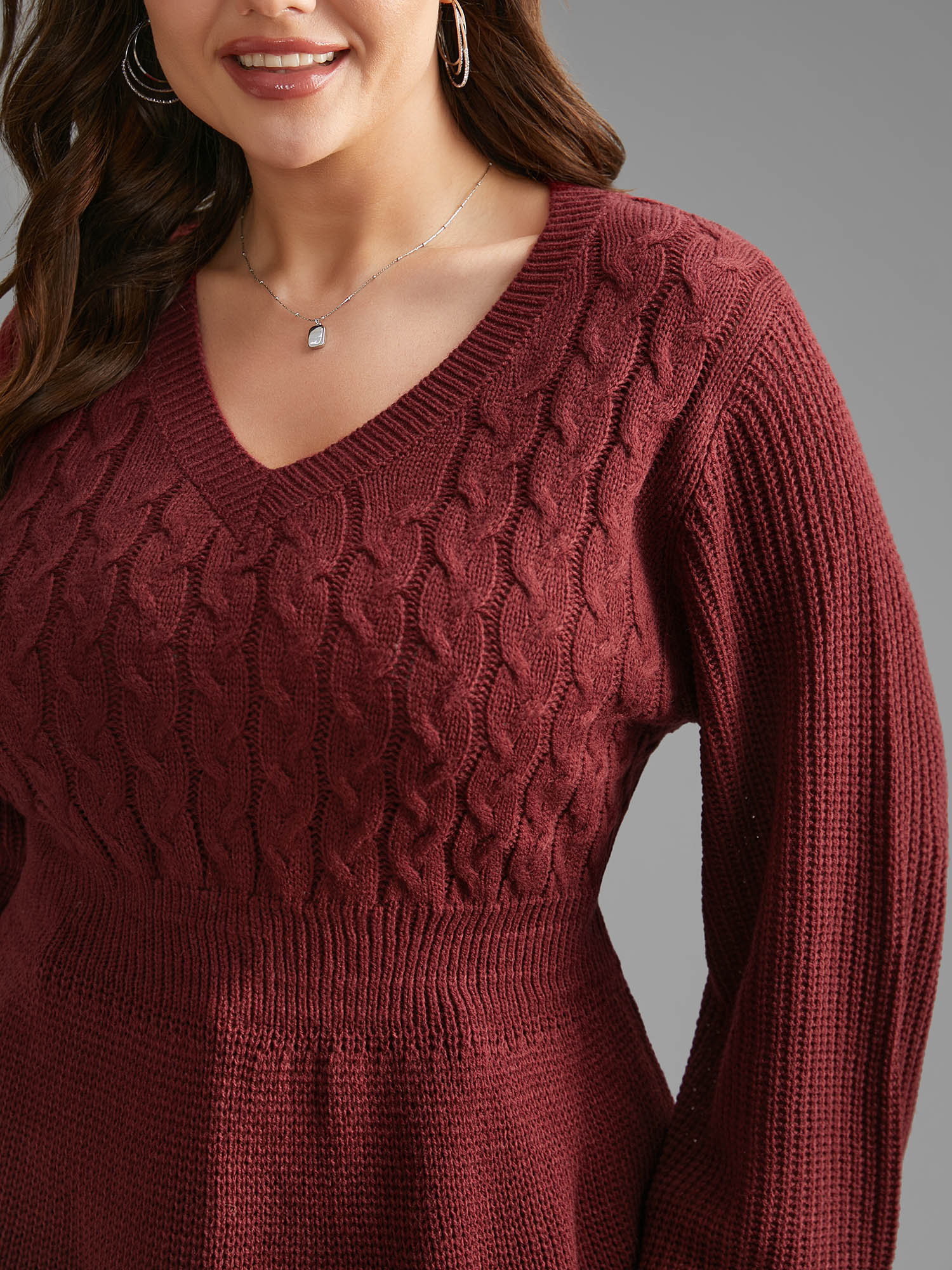 V Neck Texture Cable Knit Pullover - Image 5
