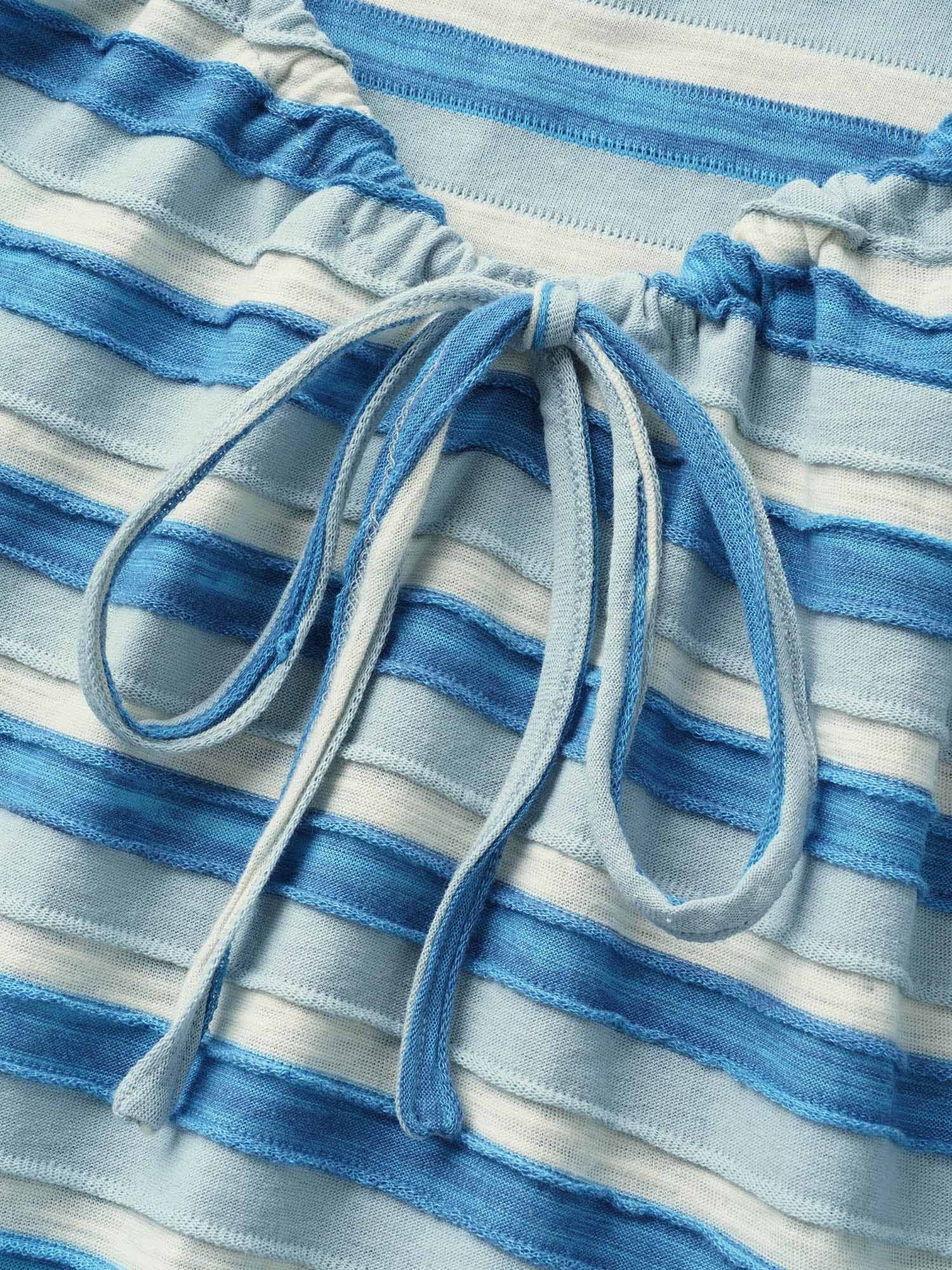 V Neck Textured Striped Tie Knot T-shirt - Image 12