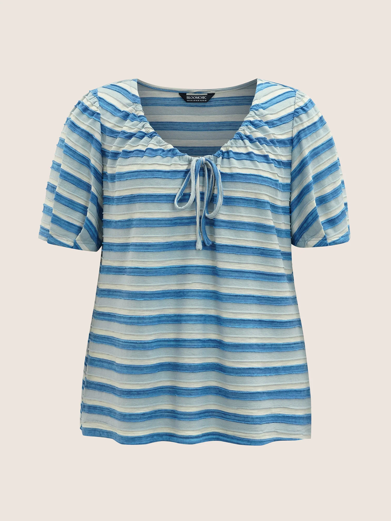 V Neck Textured Striped Tie Knot T-shirt - Image 13