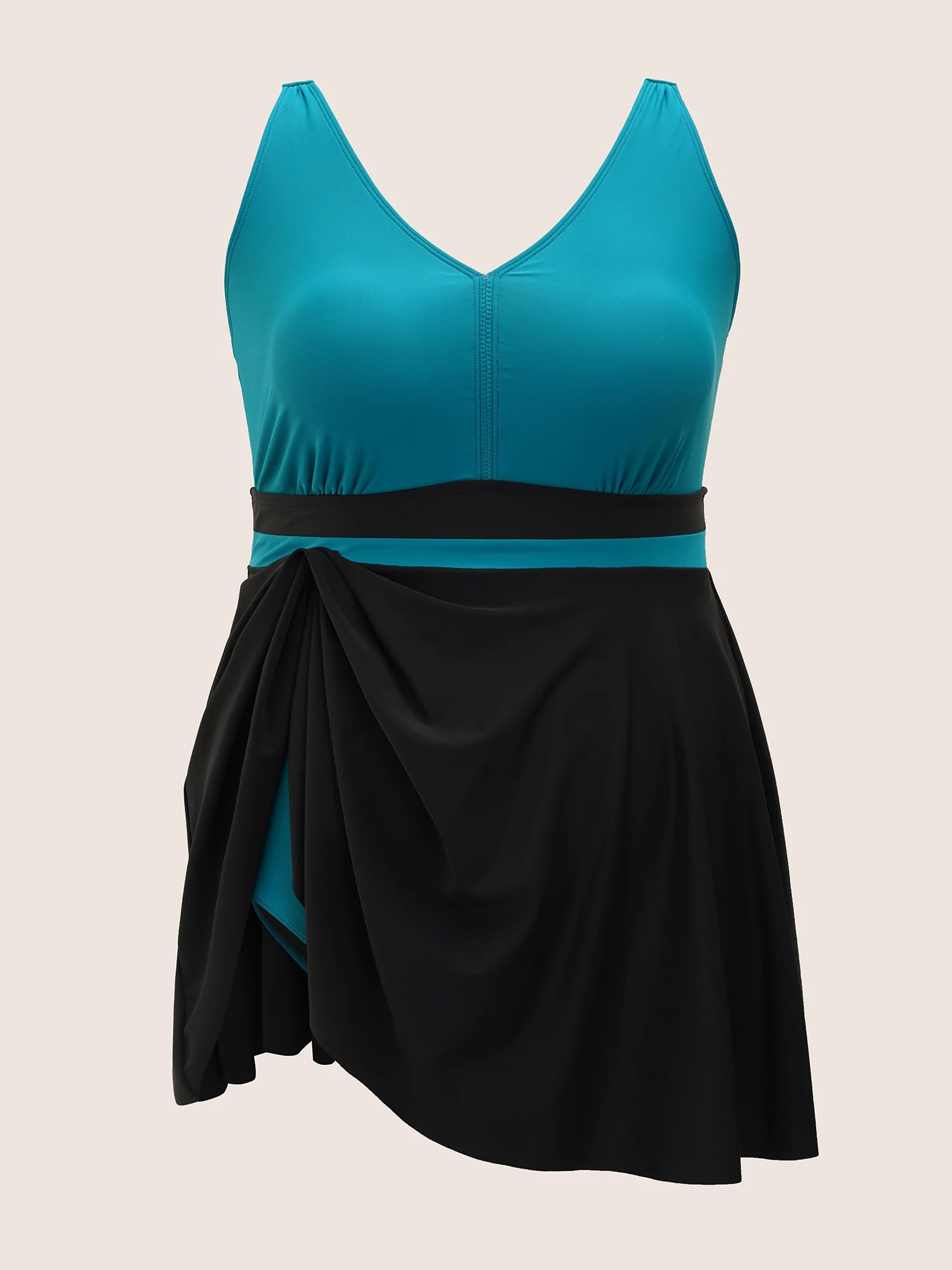 V Neck Two Tone Patchwork Swim Dress - Image 7