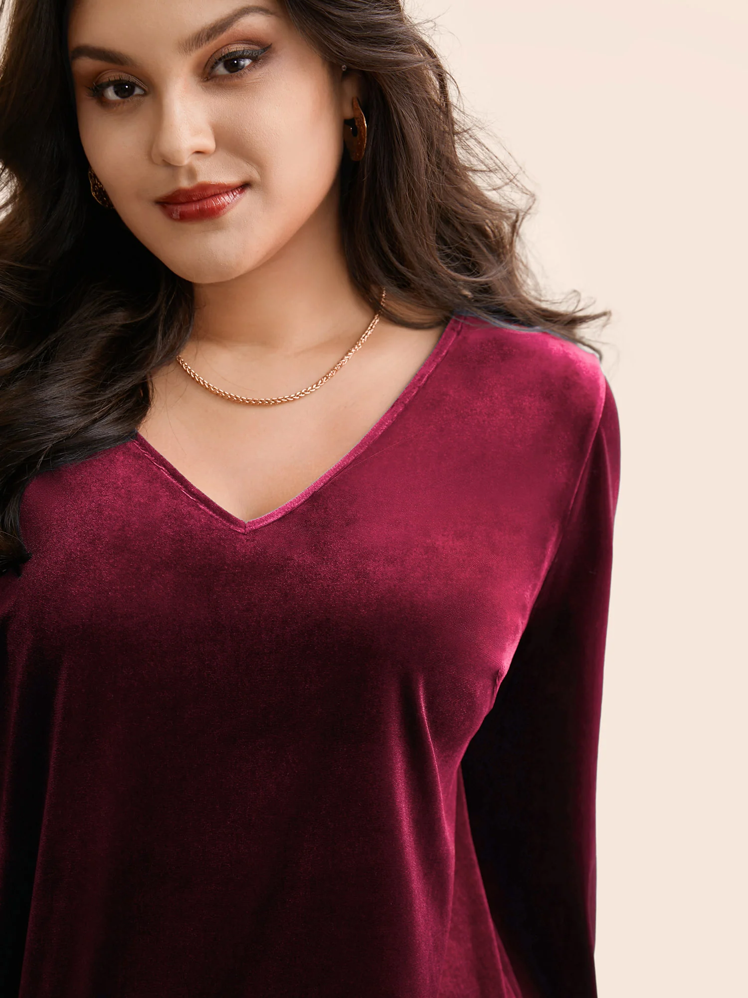 V Neck Velvet Lantern Sleeve Blouse - Image 3