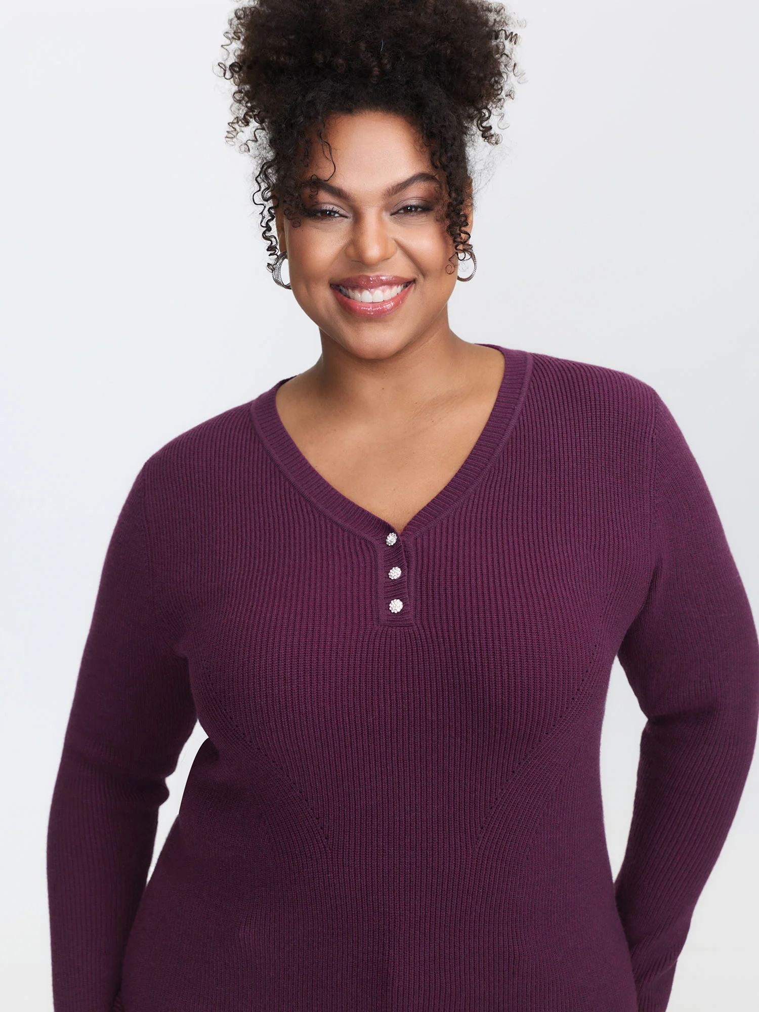V-Neckline Fitted Flared Sleeve Pullover - Image 3