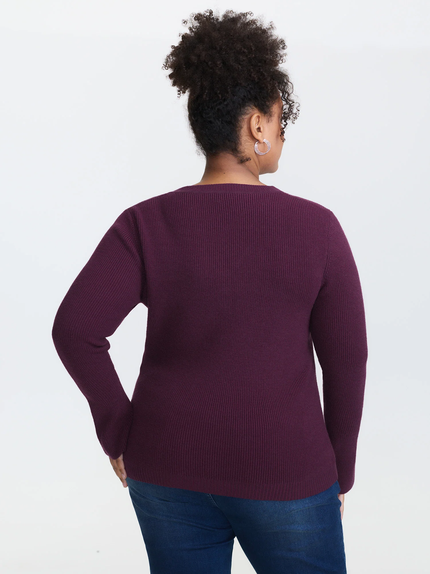 V-Neckline Fitted Flared Sleeve Pullover - Image 5
