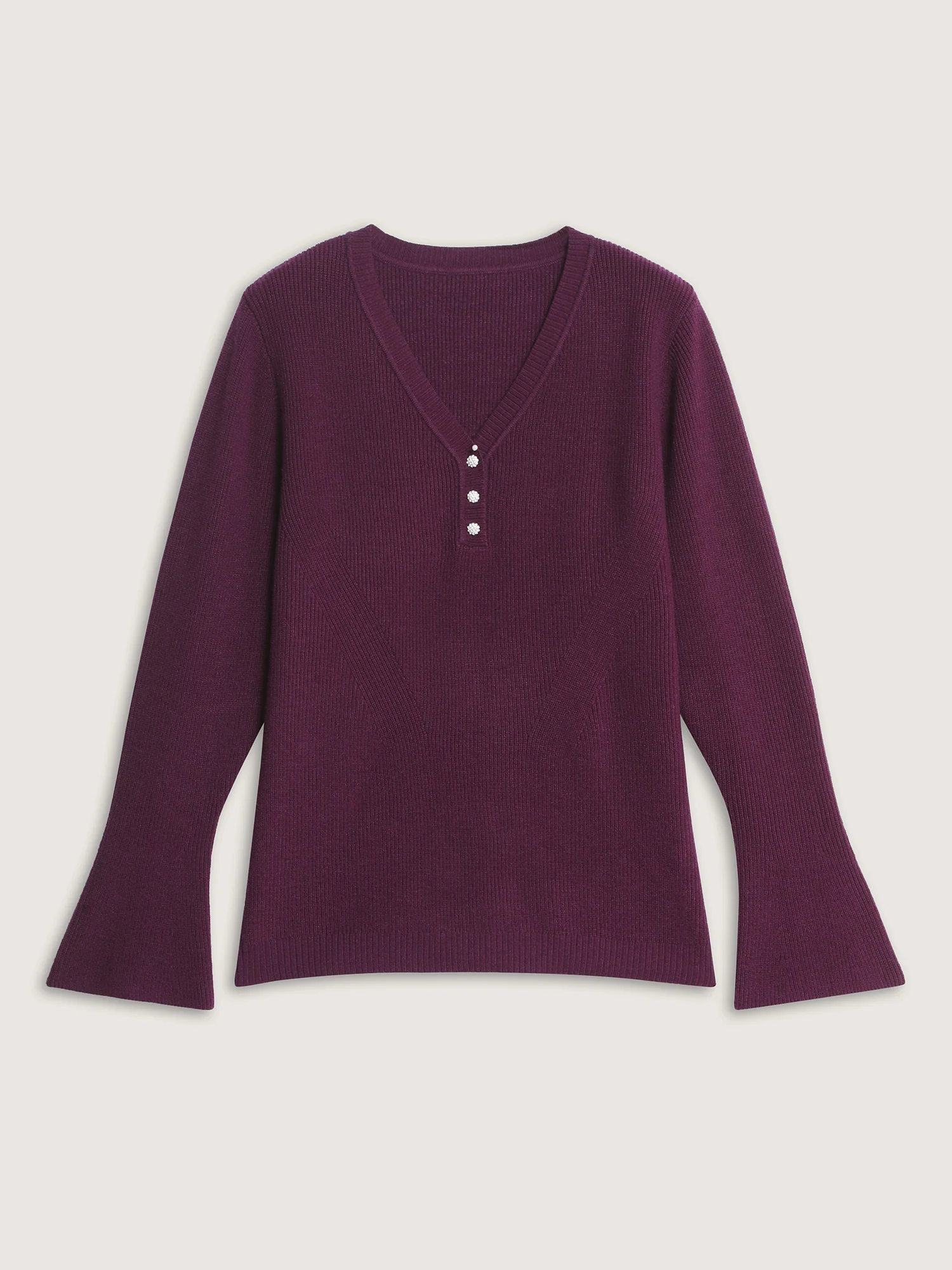 V-Neckline Fitted Flared Sleeve Pullover - Image 8