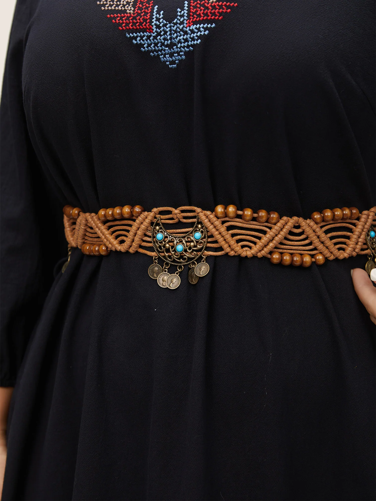 Vacation Bead Chain Turquoise Detail Weave Belt - Image 3