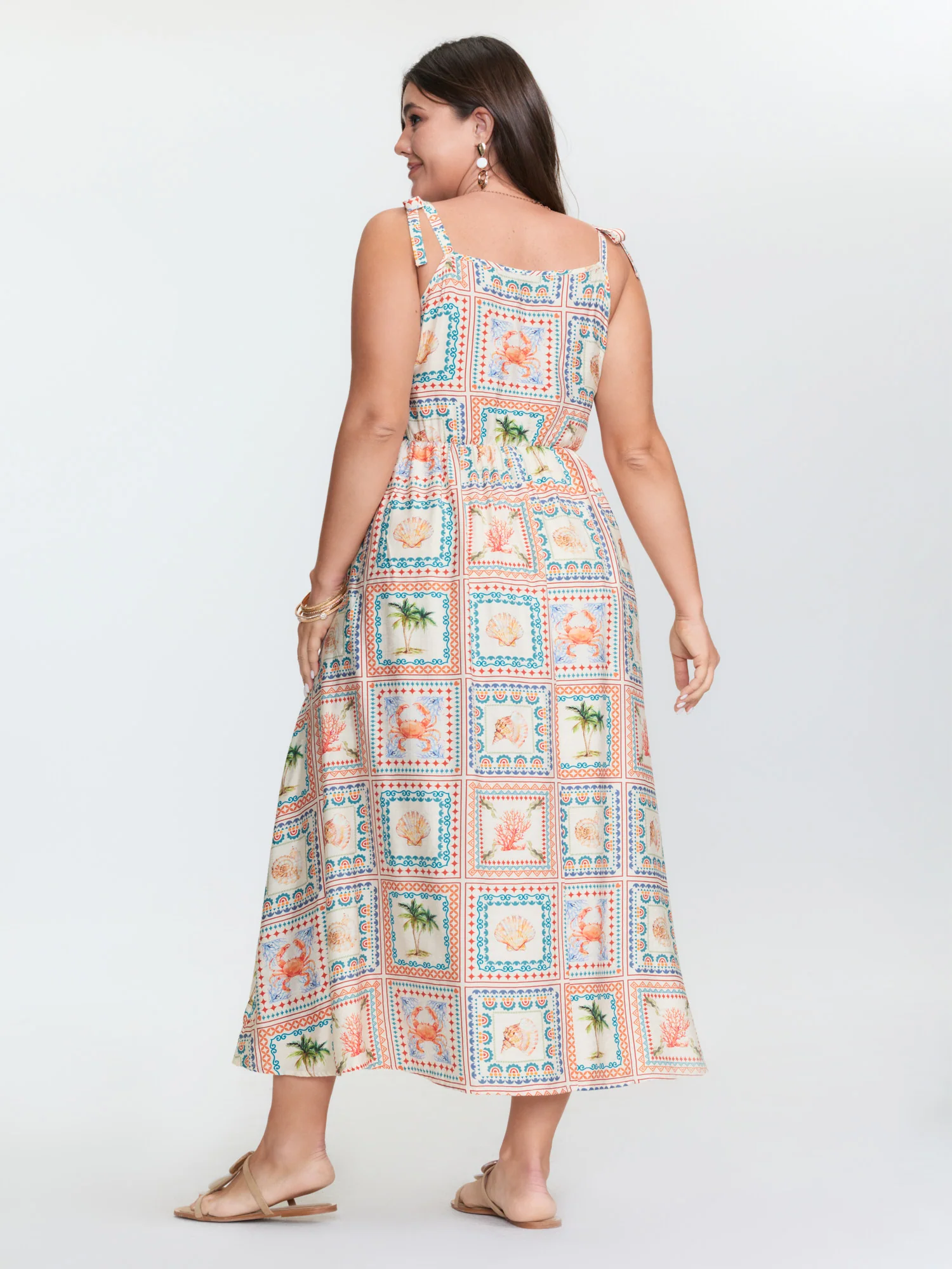 Vacation-Ready Collage Print Shoulder-Tie Maxi Dress - Image 4