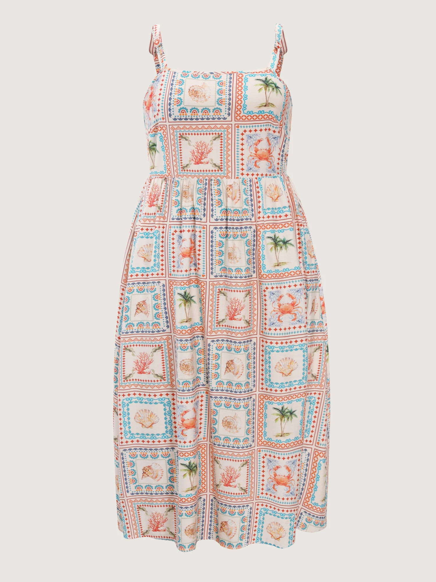 Vacation-Ready Collage Print Shoulder-Tie Maxi Dress - Image 6
