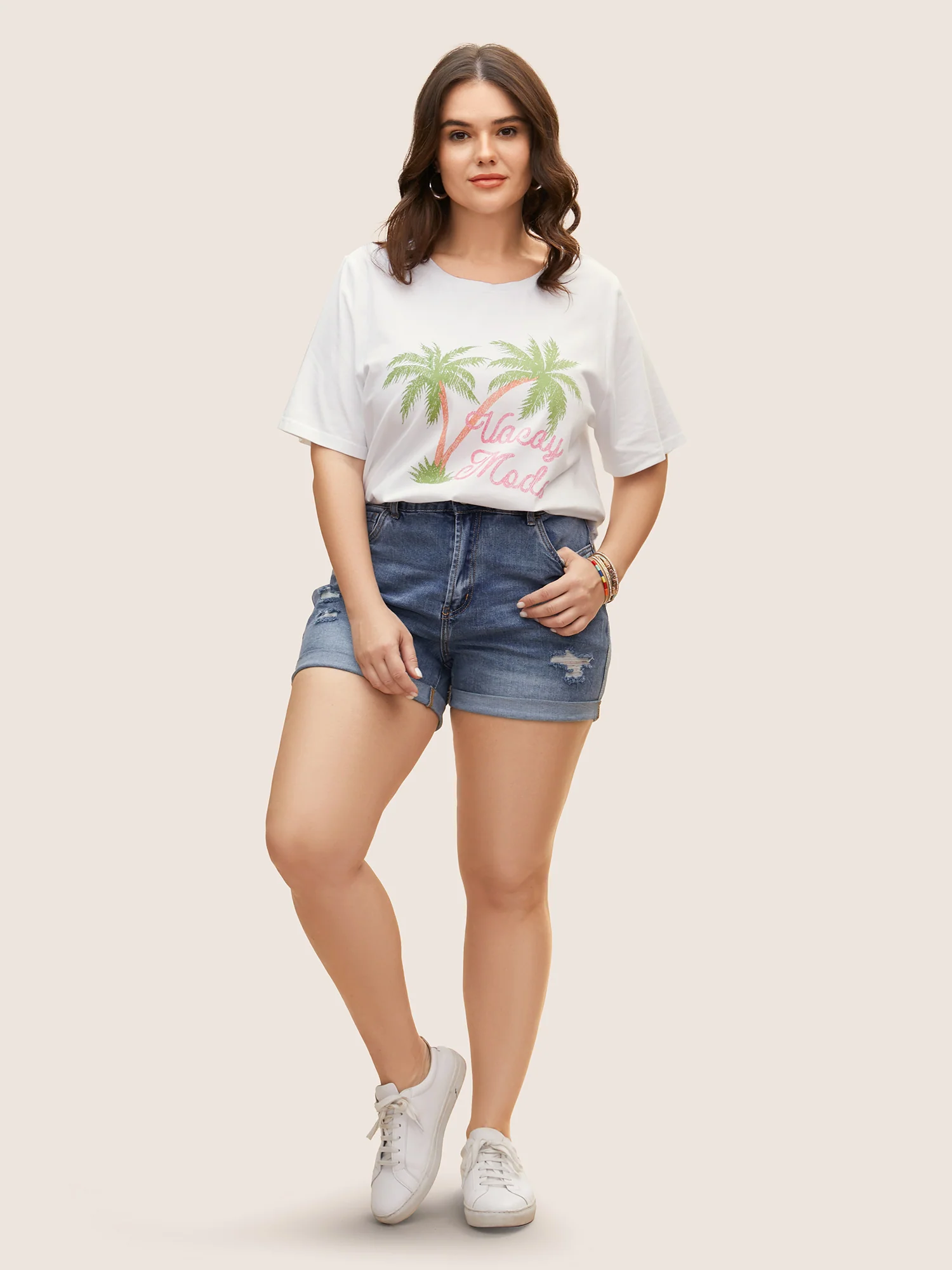Cotton Vacation Tropical Print Round Neck T-shirt - Image 4