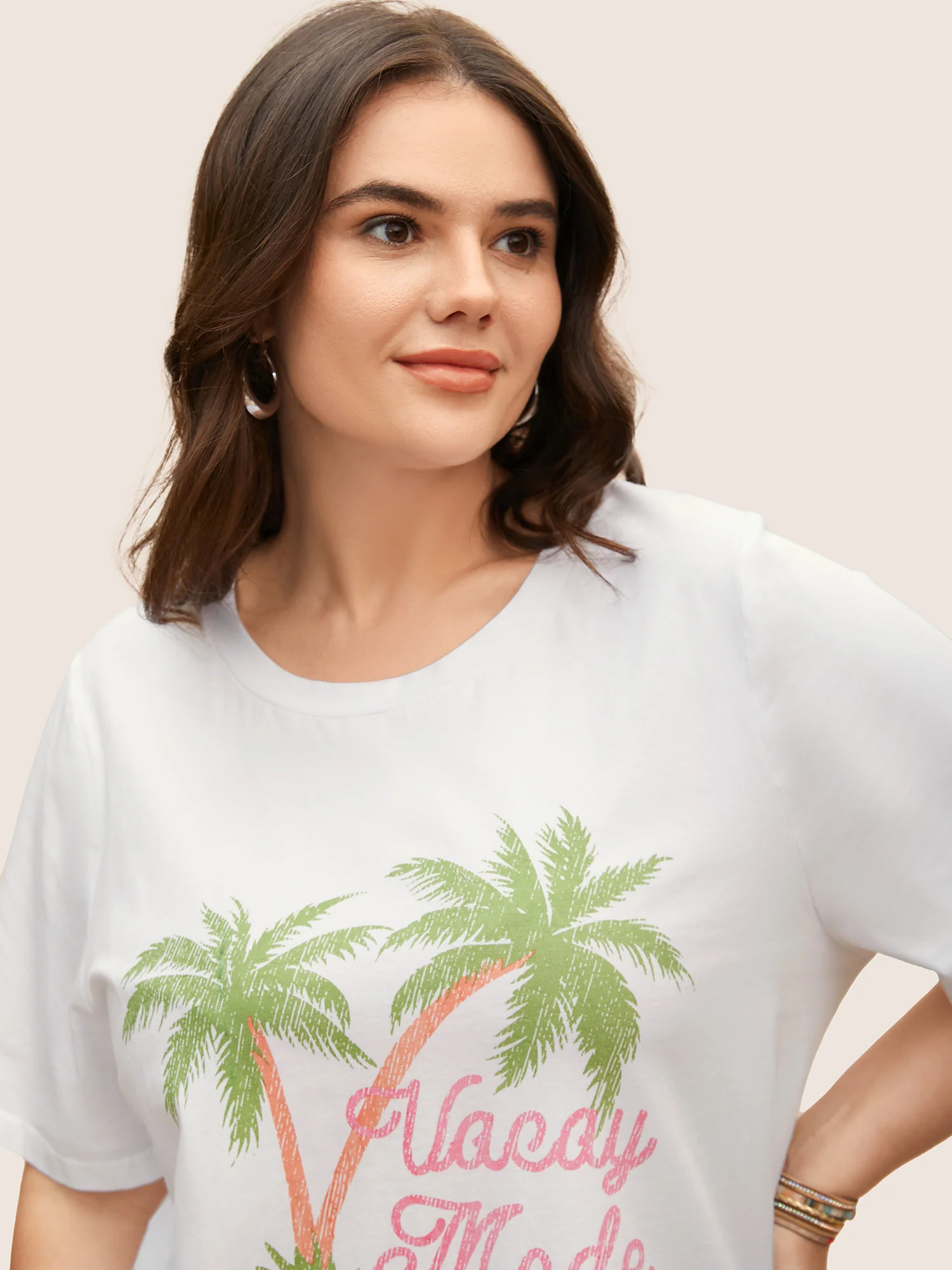 Cotton Vacation Tropical Print Round Neck T-shirt - Image 5
