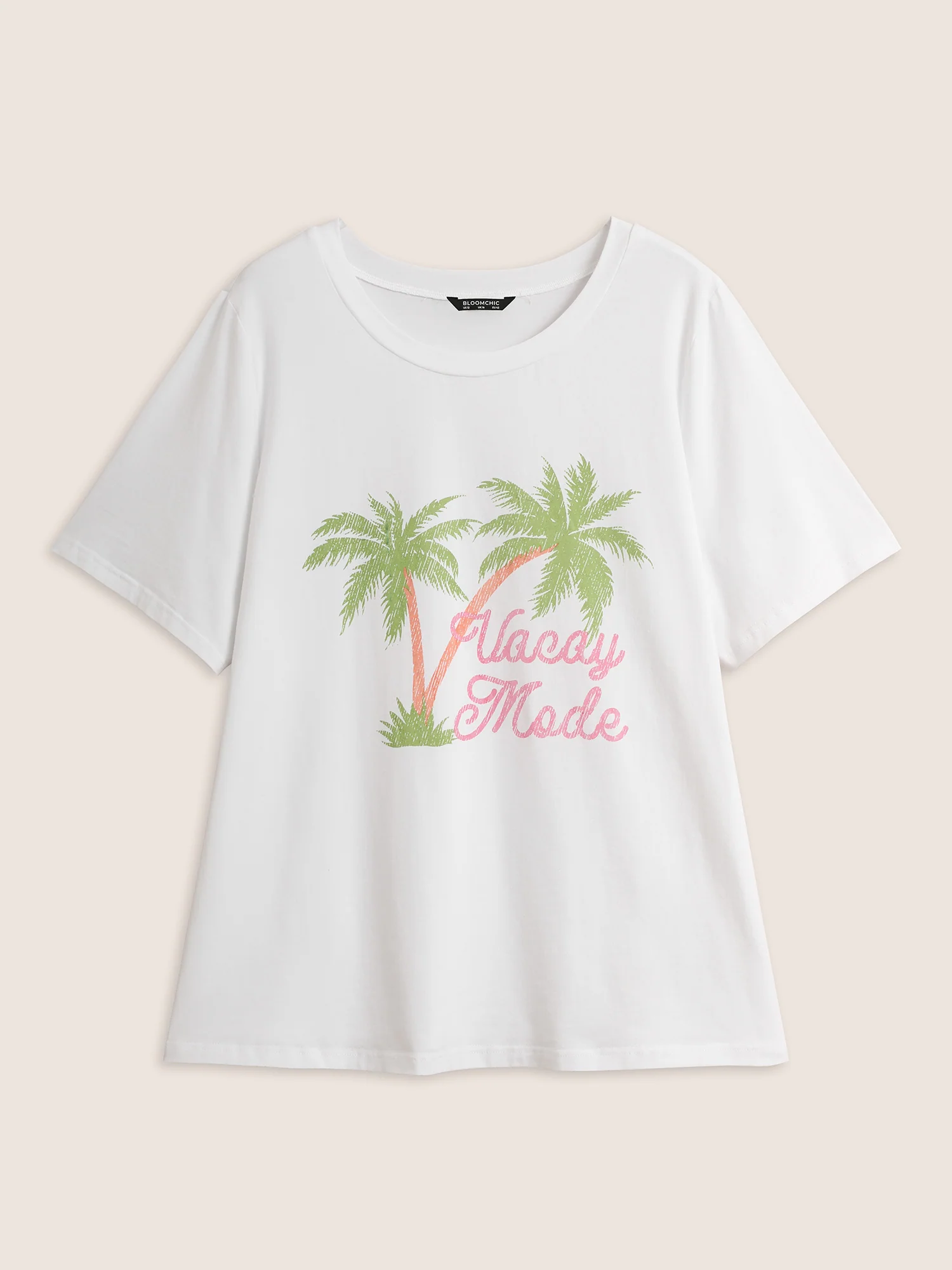Cotton Vacation Tropical Print Round Neck T-shirt - Image 6