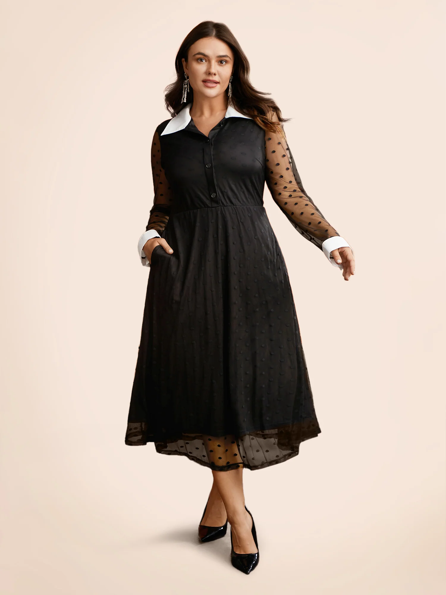 Vampire Polka Dot Waist-Cinching Midi Dress - Image 2