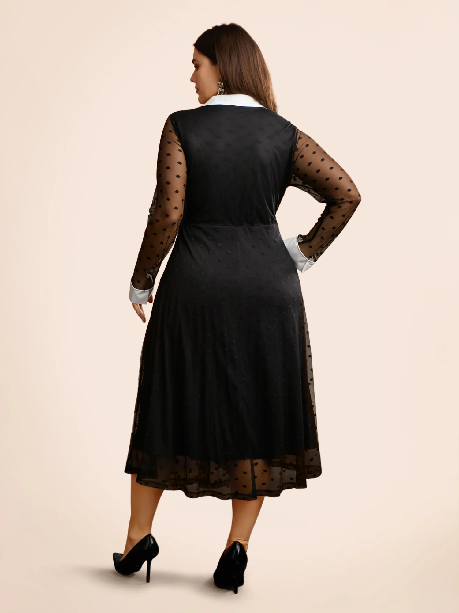 Vampire Polka Dot Waist-Cinching Midi Dress - Image 4