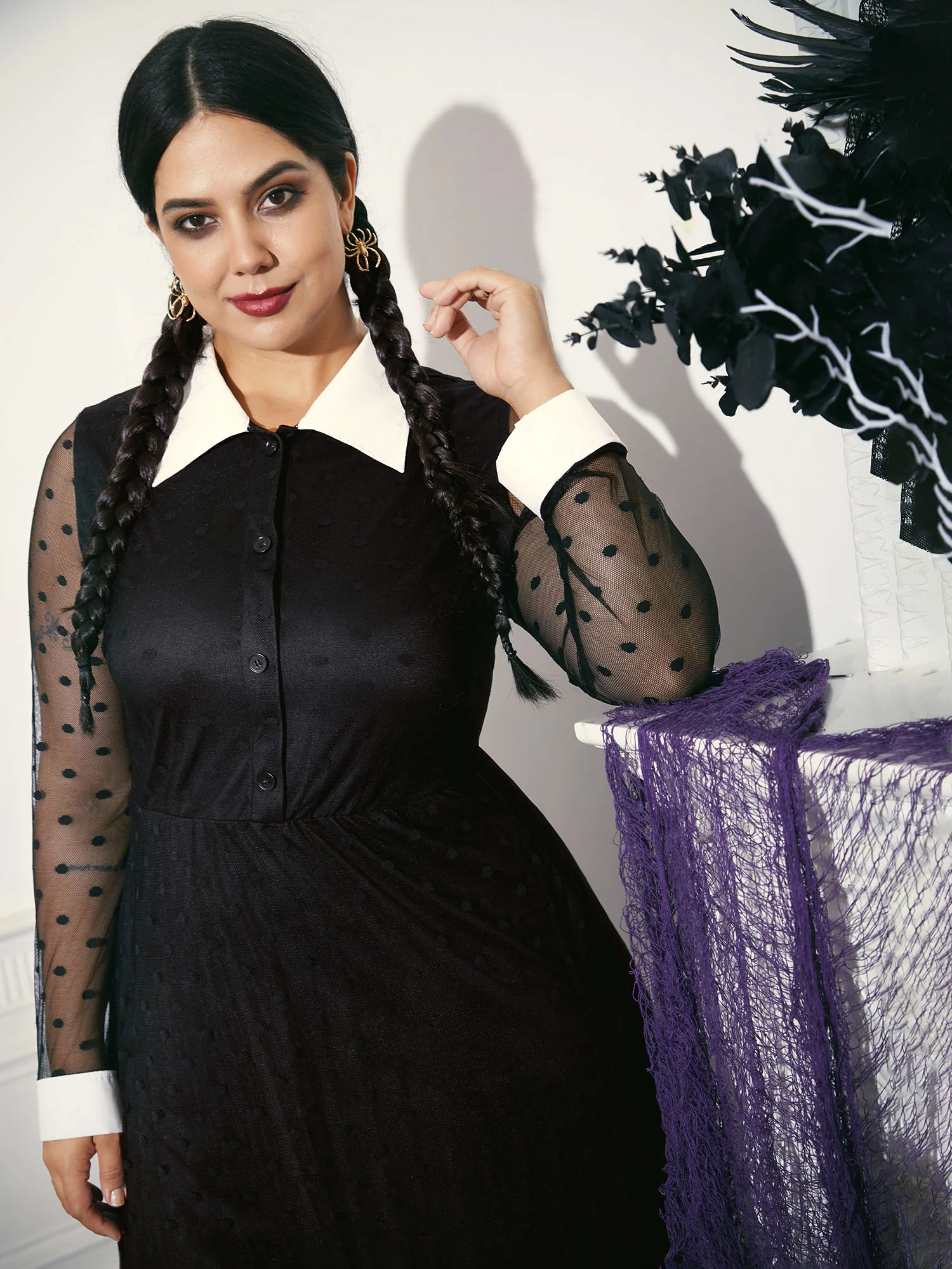 Vampire Polka Dot Waist-Cinching Midi Dress - Image 6