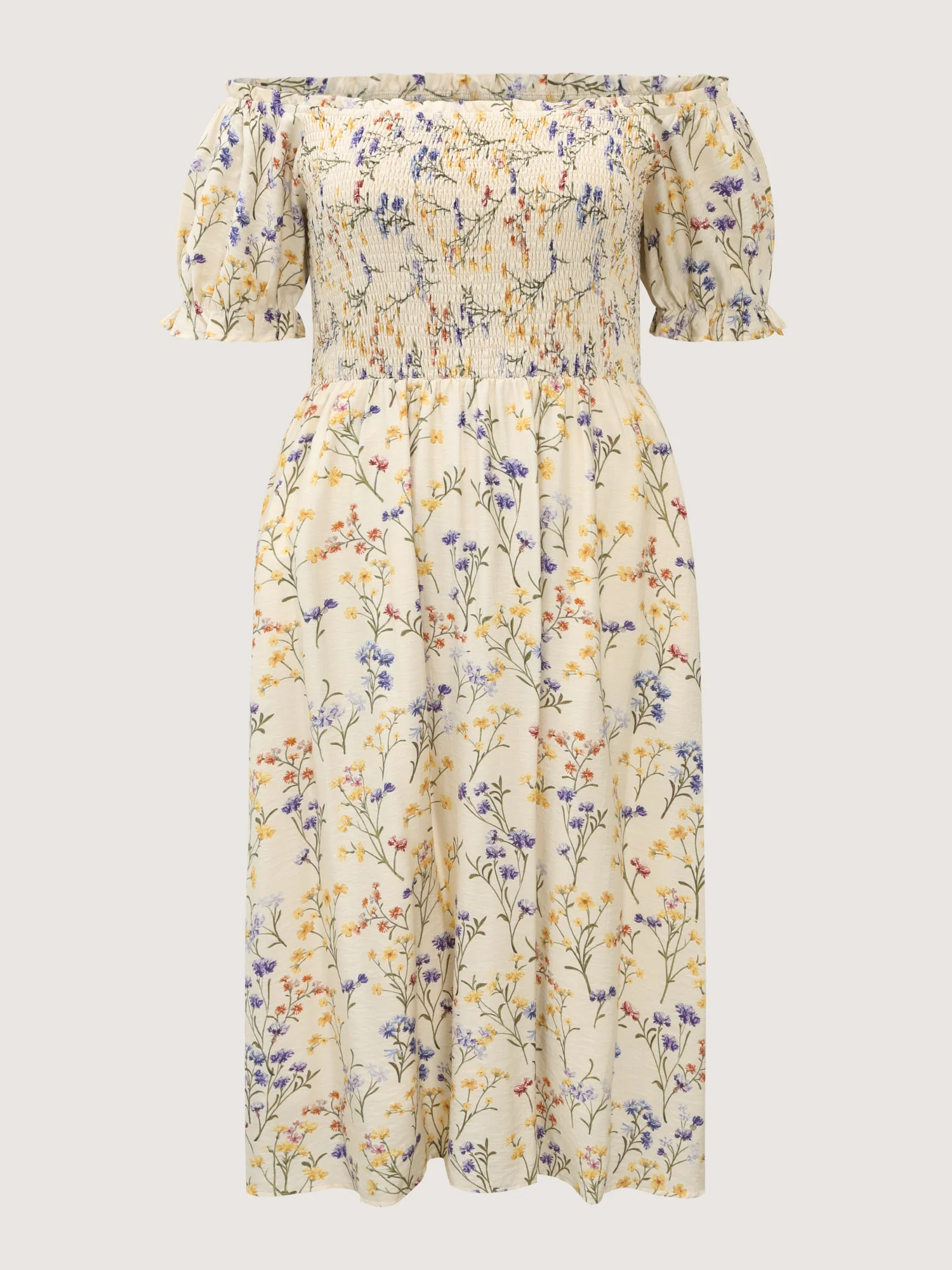 Vanilla Print Shirred Off-Shoulder Midi Dress - Image 7