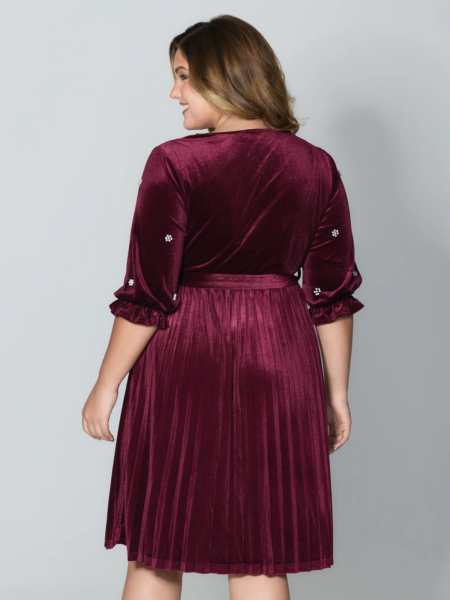 Velvet Beads Pleated Skirt Midi Dress - Image 4