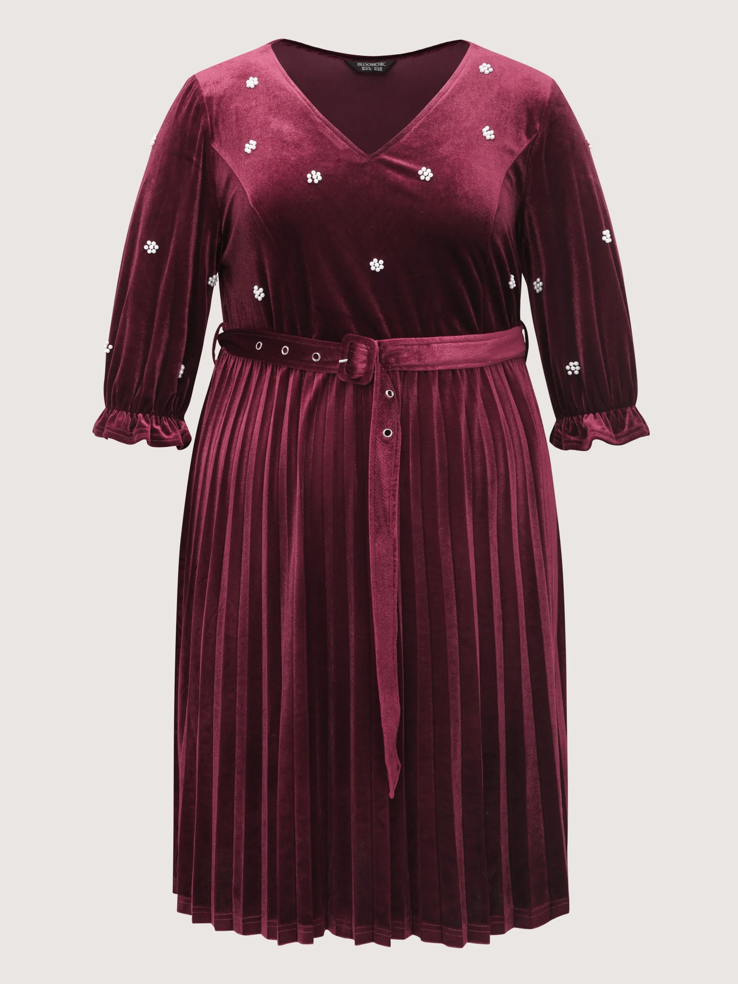 Velvet Beads Pleated Skirt Midi Dress - Image 7
