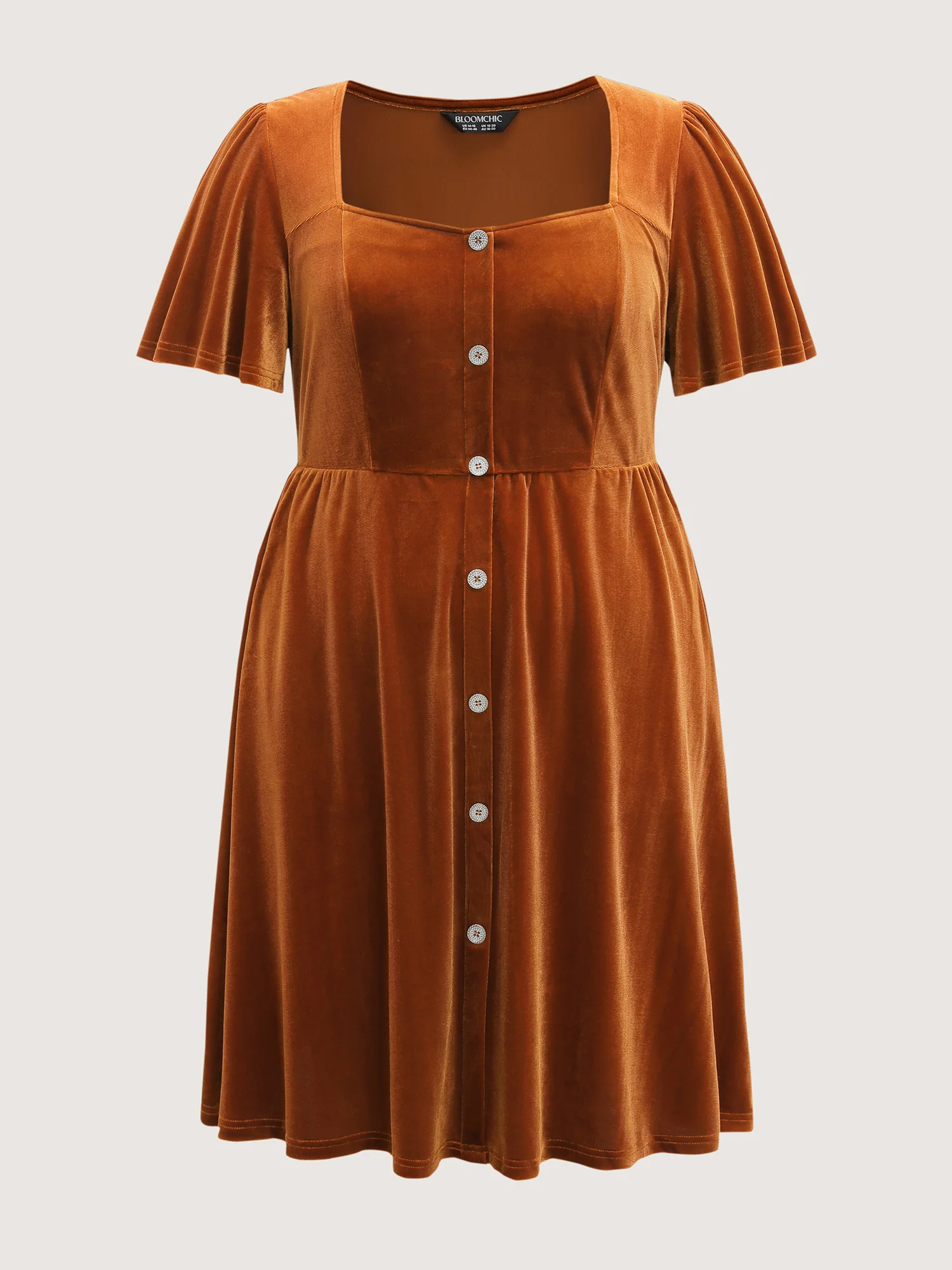 Velvet Button Pockets Flutter Sleeve Midi Dress - Image 7