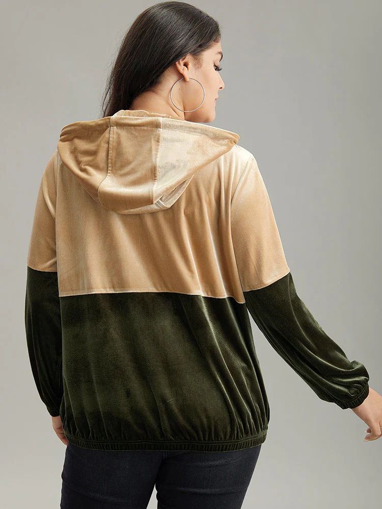 Velvet Contrast Hooded Slant Pocket Jacket - Image 2