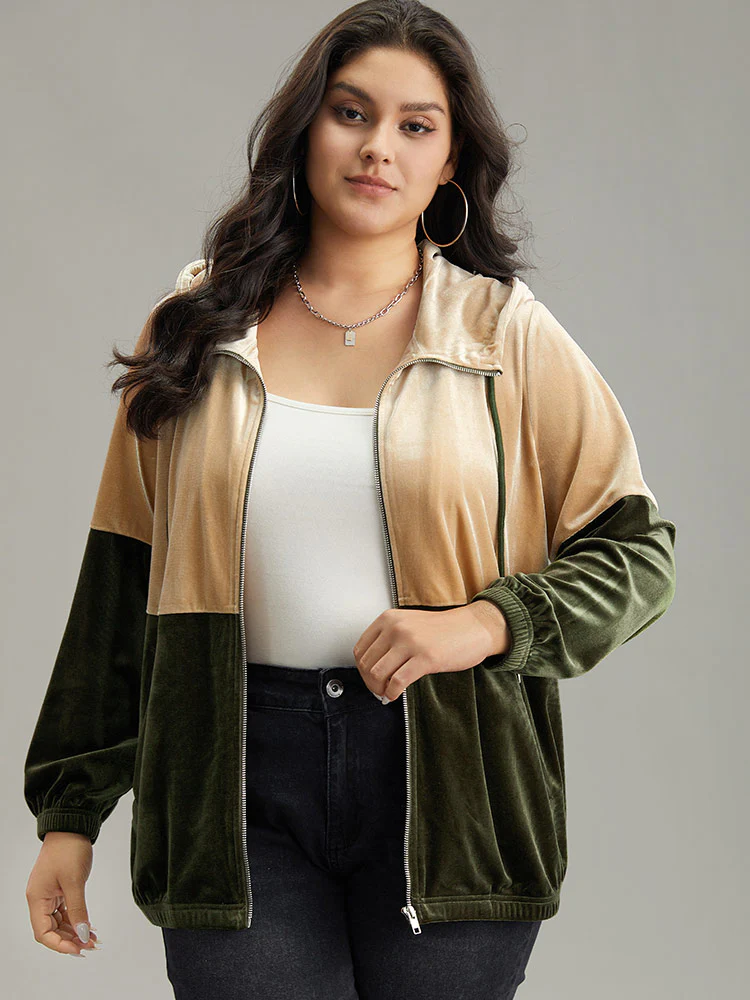 Velvet Contrast Hooded Slant Pocket Jacket - Image 3
