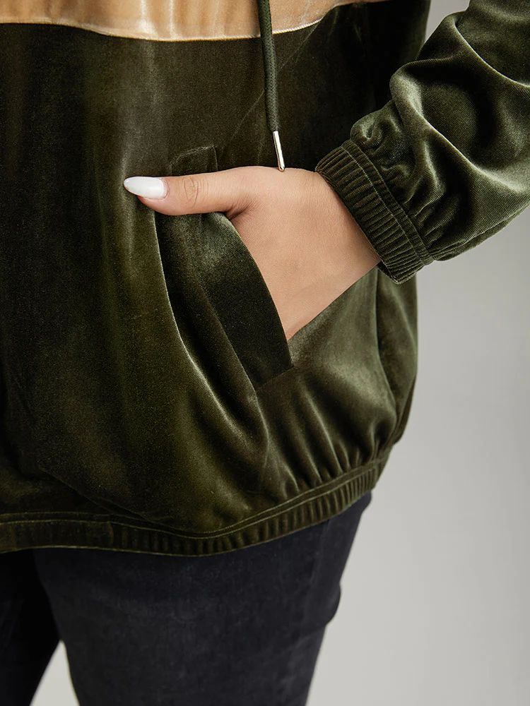 Velvet Contrast Hooded Slant Pocket Jacket - Image 6