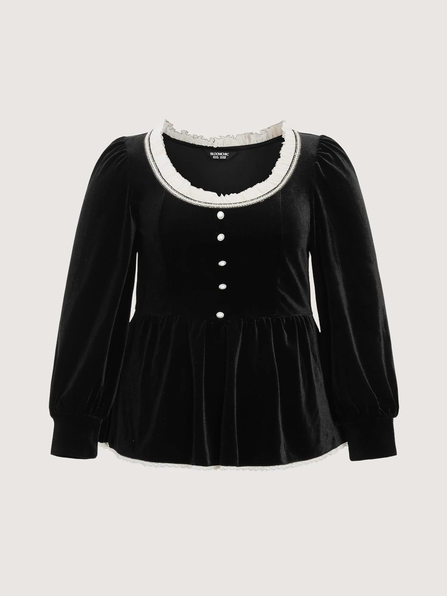 Velvet Contrast Neckline Button Knit Top - Image 7