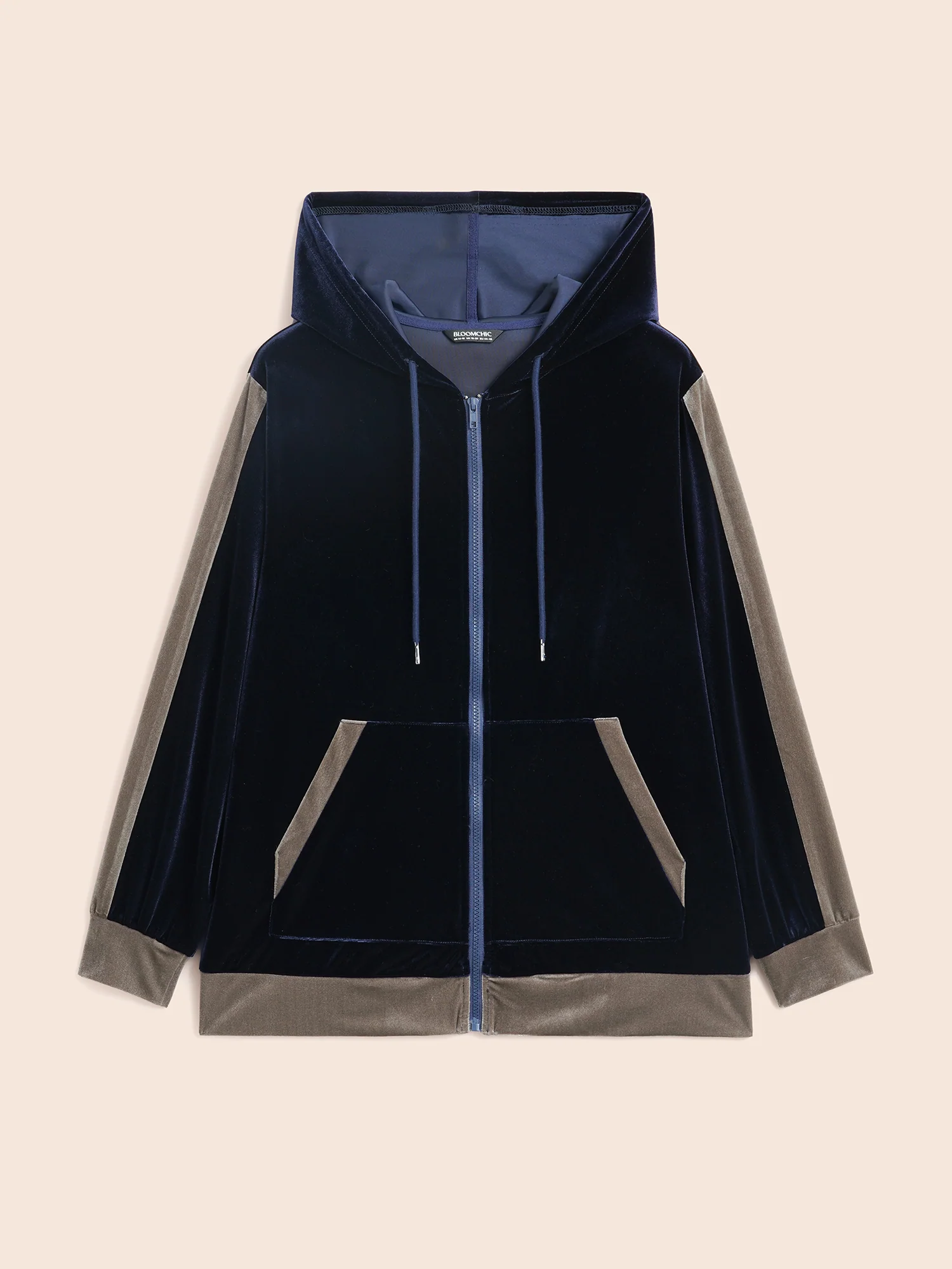Velvet Contrast Patchwork Hooded Sweatshirt - Image 9