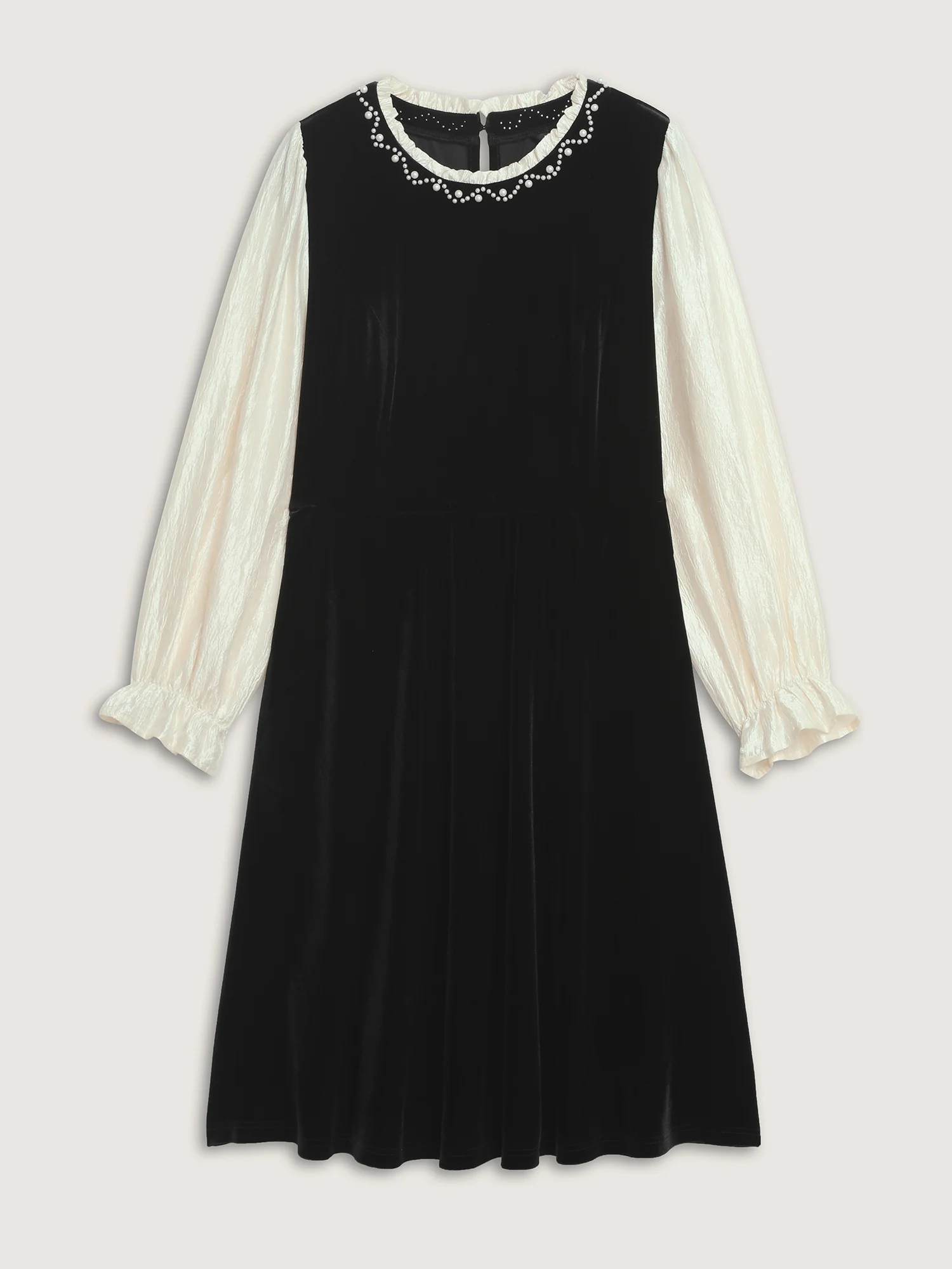 Velvet Contrast Pearl Detail Midi Dress - Image 7