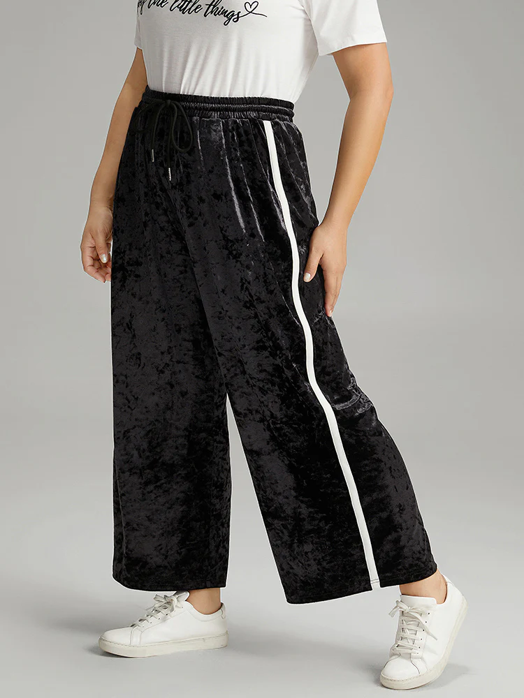 Velvet Contrast Webbing Elastic Waist Sweatpants