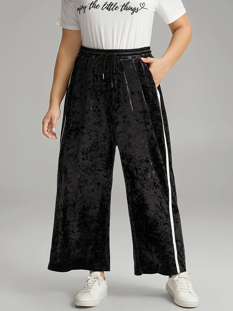 Velvet Contrast Webbing Elastic Waist Sweatpants - Image 3