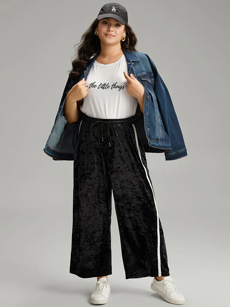 Velvet Contrast Webbing Elastic Waist Sweatpants - Image 4