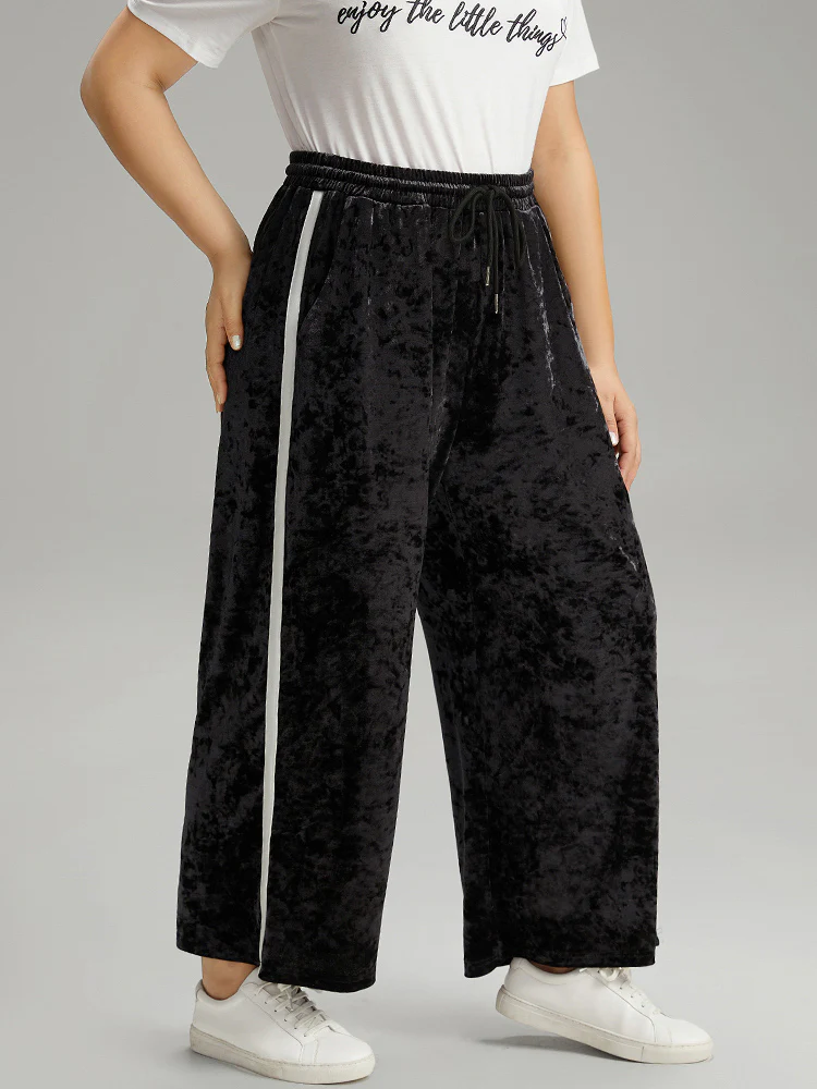 Velvet Contrast Webbing Elastic Waist Sweatpants - Image 5