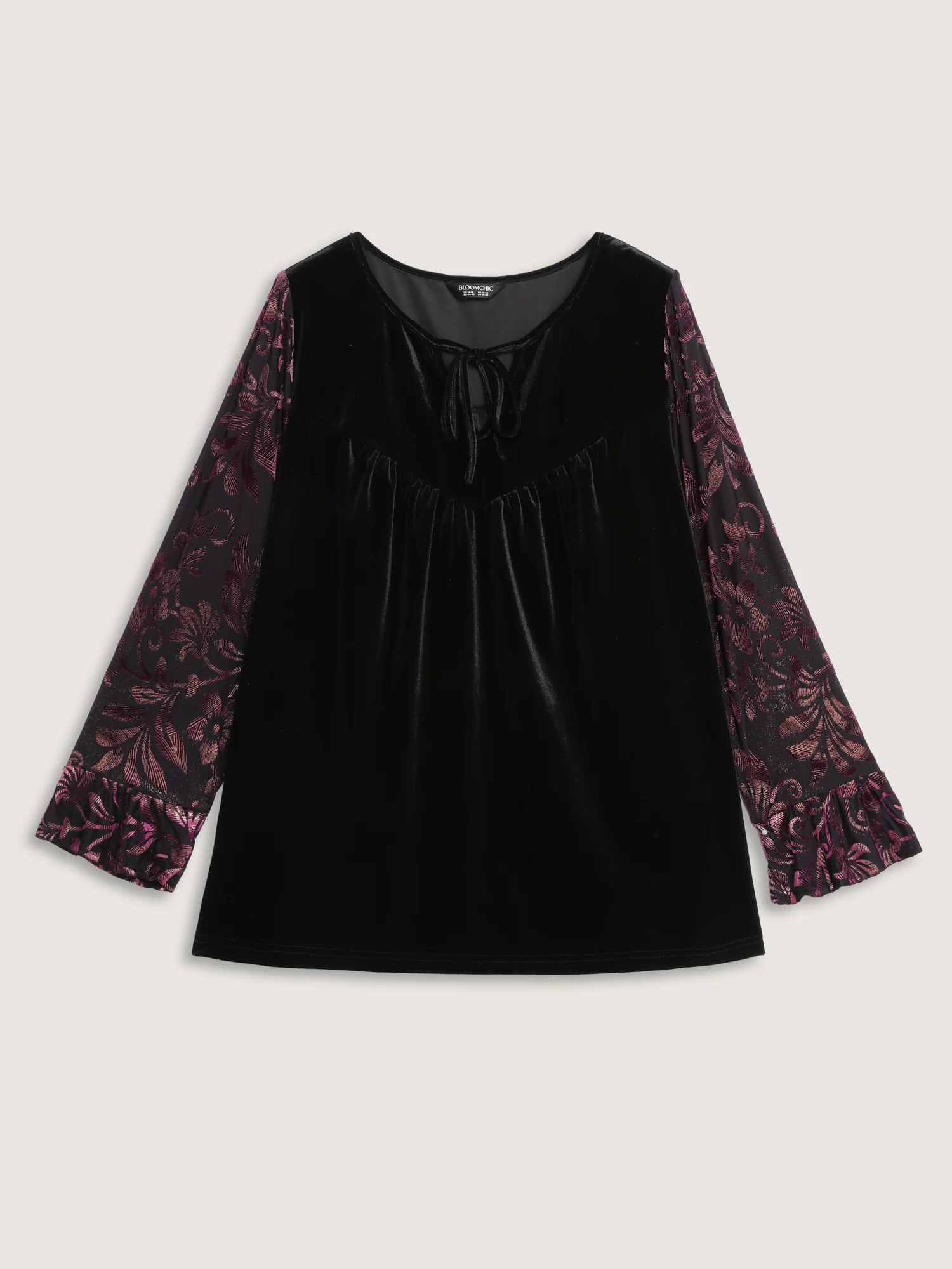 Velvet Cut-Out Neck Spliced Knit Top - Image 7