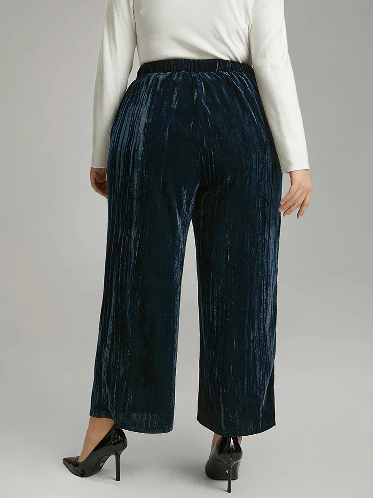 Velvet Elastic Waist Pocket Straight Leg Pants - Image 2